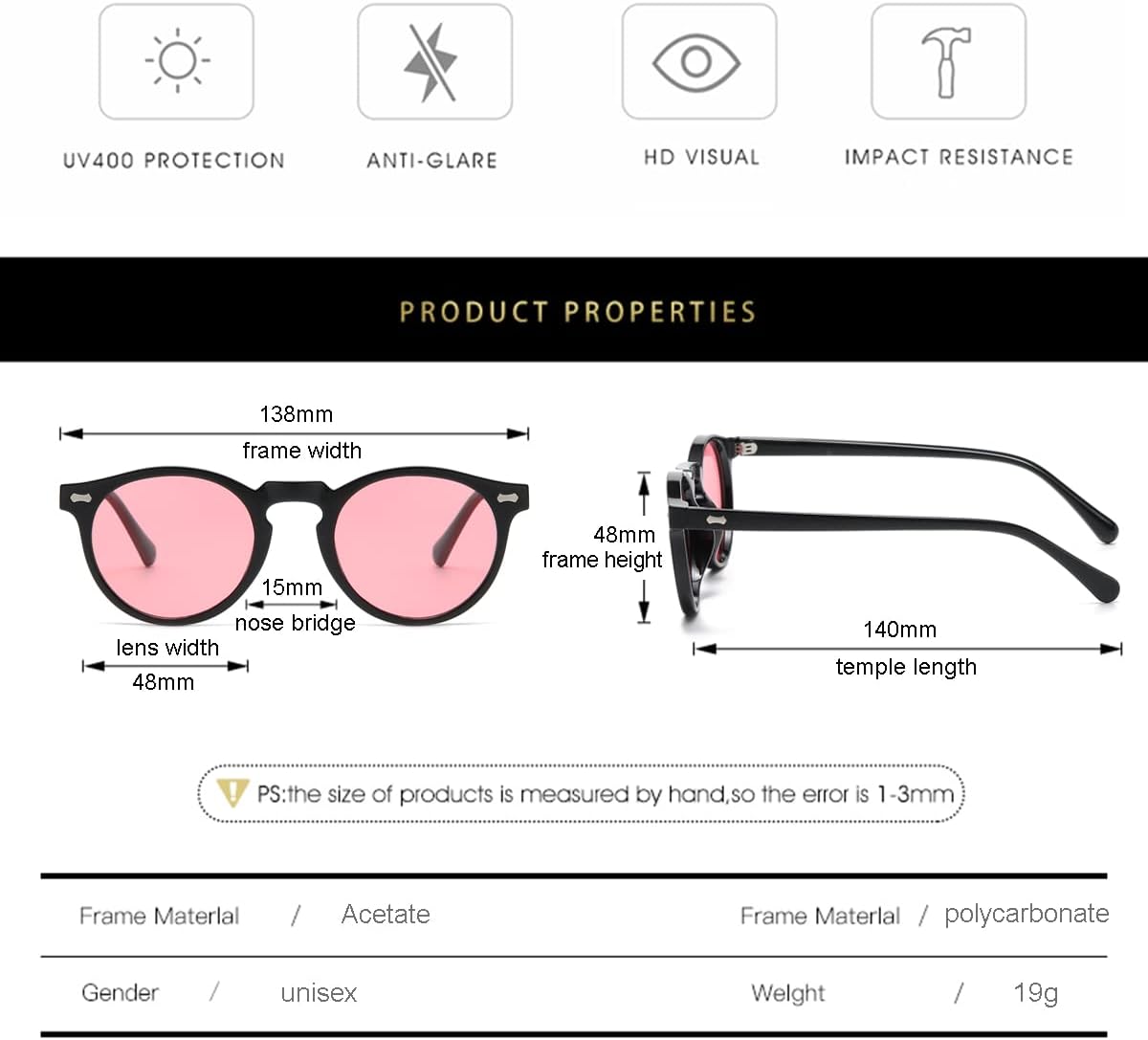 Gleyemor Vintage Polarized Sunglasses for Men Round Sunglasses UV400 Protection Retro Hand-crafted Acetate Frame - Image 5