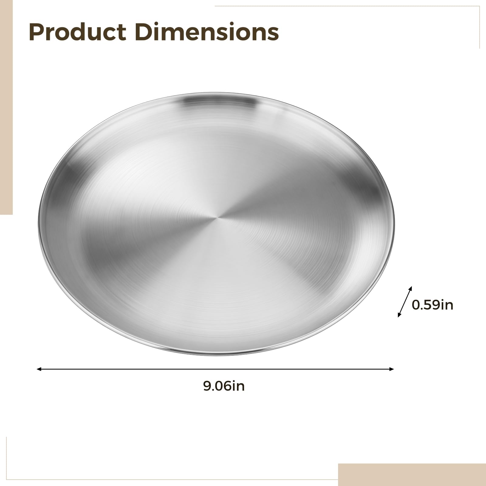 Lot de 6 assiettes rondes en acier inoxydable de 23 cm, idéales pour le camping, le pique-nique, la famille, argent mat 304, assiettes à dîner incassables (version épaisse) de style coréen