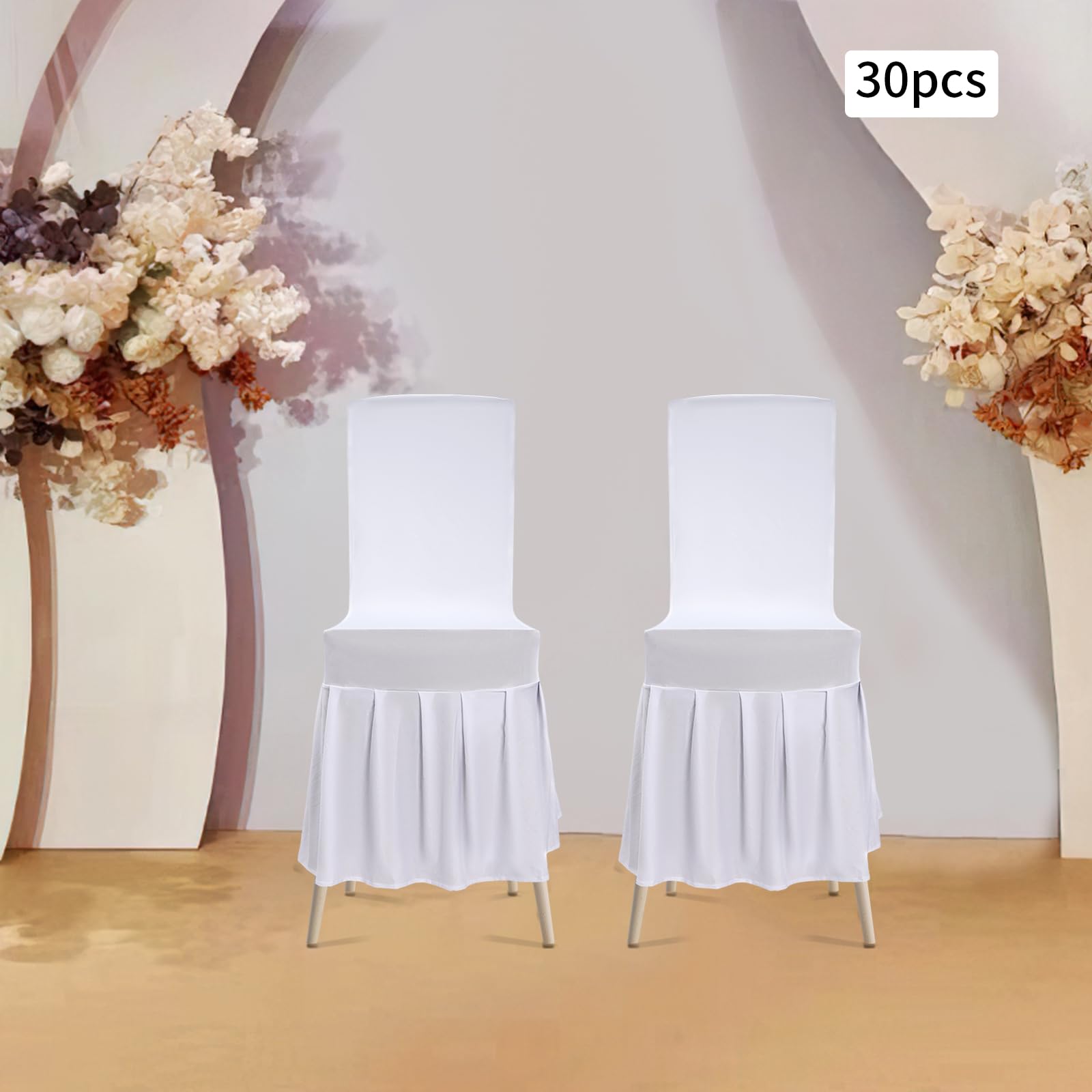 30 Stück Stuhl Slipcover, Stretch Esszimmer Stuhl Slipcover mit Rock, Universeller Esszimmerstuhl Schonbezug, Stuhlabdeckungen für Hochzeit Party, Weiß