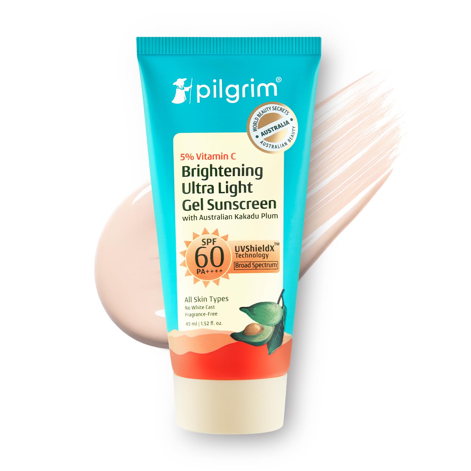 5% Vitamin C Brightening Ultra Light Gel Sunscreen SPF 60 PA++++ 45ml | UVA/UVB Protection | No White Cast | Fights Tanning, Brightens Skin | Lightweight & Non-Greasy | For All Skin Type