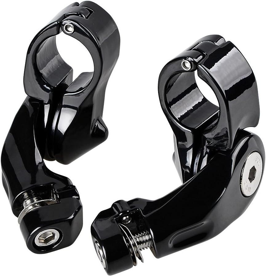 Motorcycle 1 1/4" 32mm Adjustable Highway Short Angled Foot Peg Mount Bracket Kit Compatible with Harley (Black)