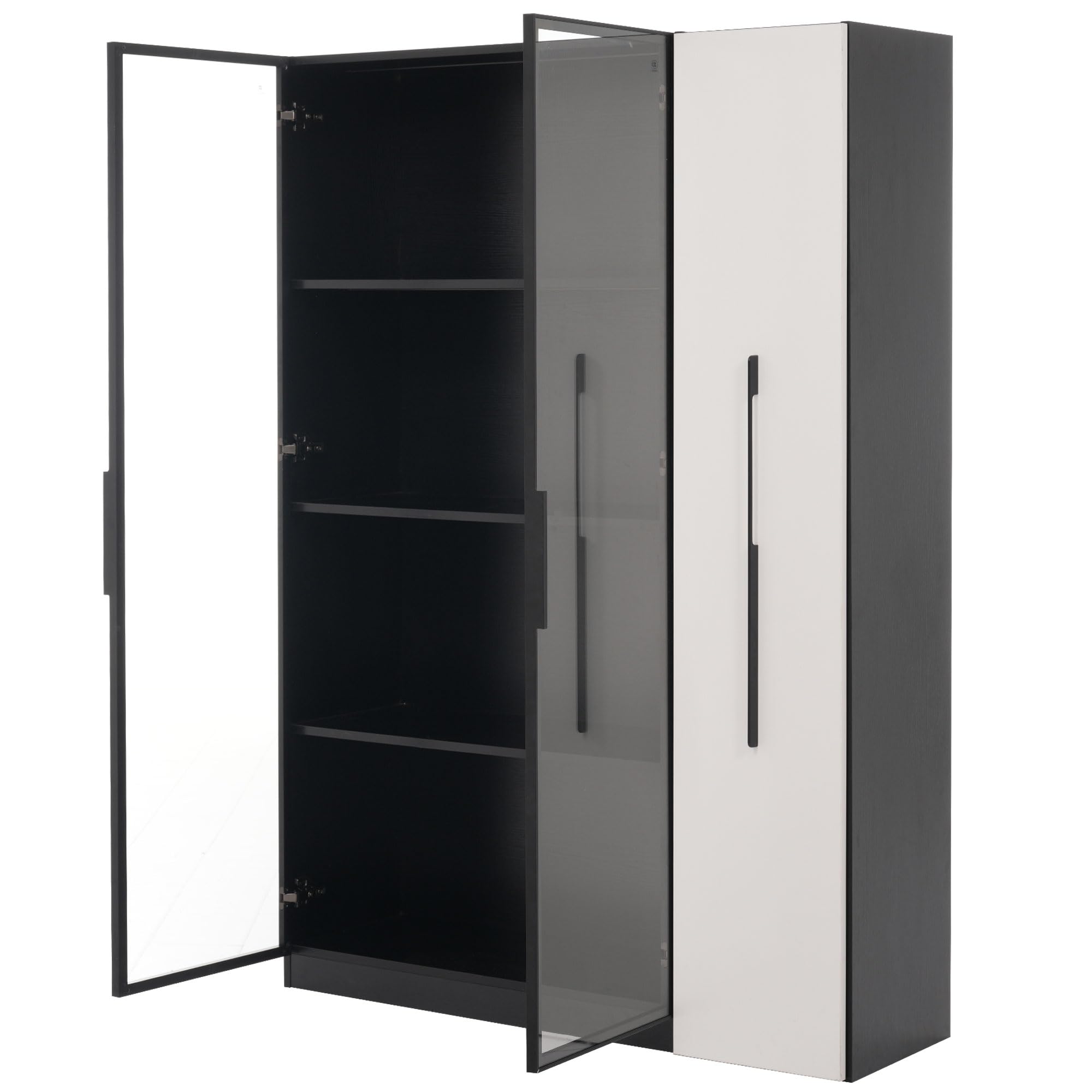 Armadio multifunzione – Vetrina con porta in vetro, design armadietto alto in stile moderno, libreria, armadietto per sala da pranzo (nero e bianco, 110,5 × 35 × 160 cm)