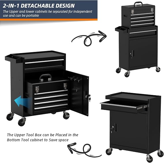 Big Rolling Tool Chest, Tool Chest with Drawers and Wheels Tool Cabinet Tool Storage Removable,Rolling Tool box with Lockable Drawers, Toolbox for Mechanics Garage Workshop (Black.)