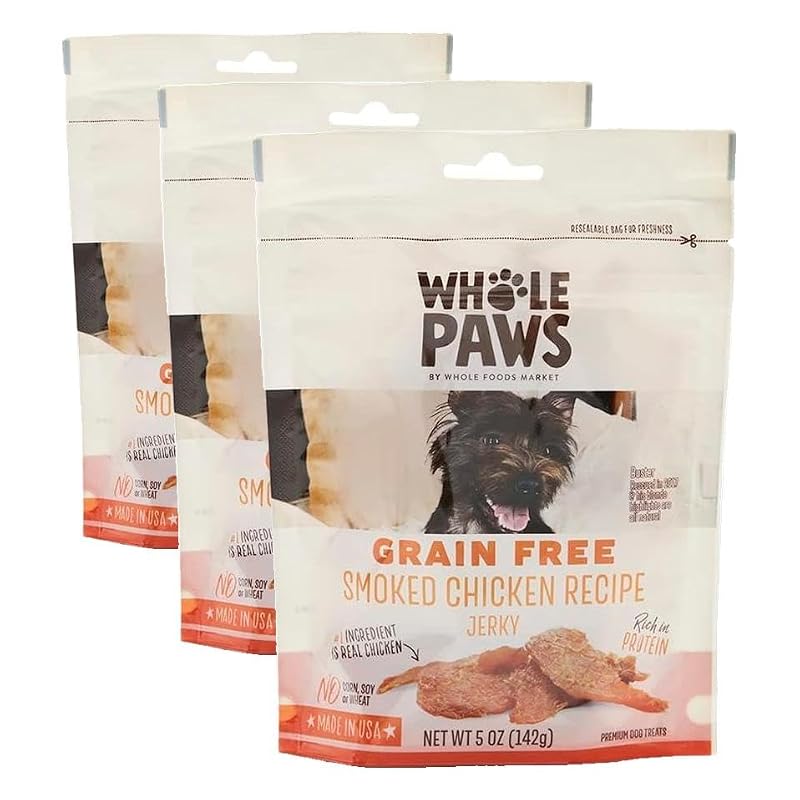 Petisco de Carne Seca para Cães Whole Paws, Receita de Frango Defumado, Sem Grãos, Pacote com 3 de 142 g