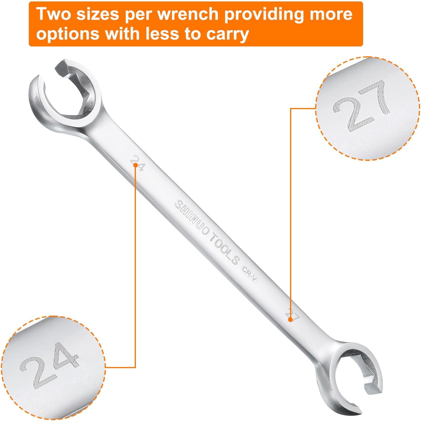 HARFINGTON 2pcs Flare Nut Wrench 24mm x 27mm High Carbon Steel Nickel Plating Wrench for DIY Hand-making Automotive Repairs and Household Maintenance
