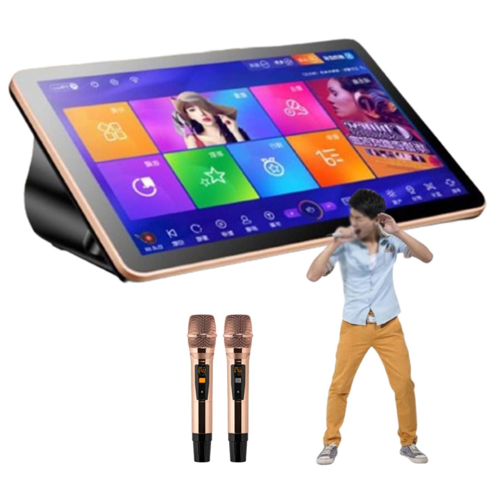 Macchina per karaoke KTV con touch screen intelligente, brani per il download di cloud controllati da app mobile da 18,5 pollici, macchina per karaoke all-in-one con microfono,1TB-Black
