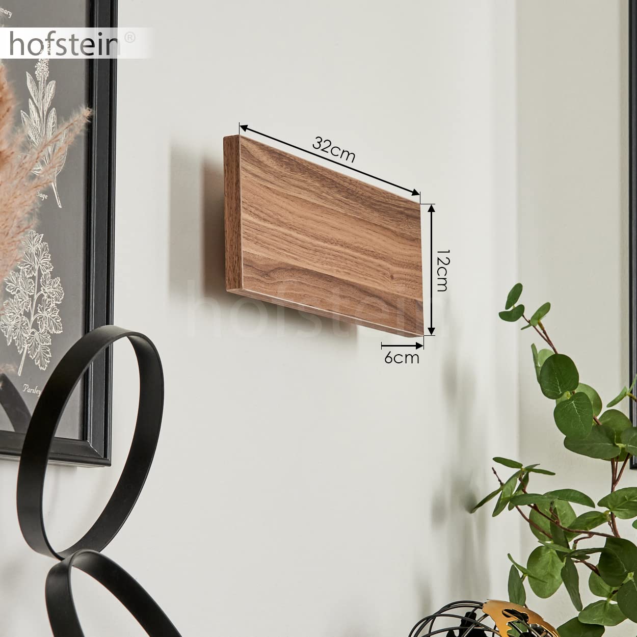 Lampada da parete a LED Blandford, lampada da parete in metallo/legno in grigio/naturale, angolare con effetto up&down sulla parete, lunghezza 32 cm, 3000 K, 500 lumen, LED 6,5 Watt