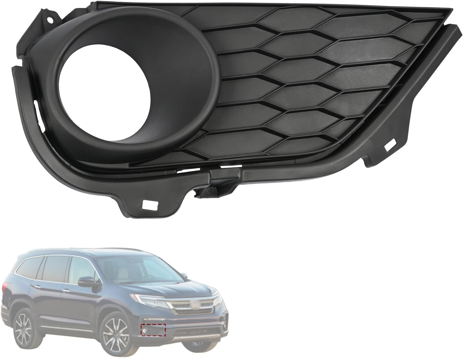 71102TG7A60, Front Right Fog Light Trim Cover Bezel HO1039142 Compatible with Honda Pilot 2019 2020 2021 2022,Black Textured Front Bumper Fog Lamp Cover,without Parking Aid Sensor Hole