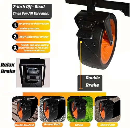 Miniatura 4 de Carrito de playa plegable resistente de 330 libras de gran capacidad, carritos de jardín plegables con ruedas grandes todo terreno, mango ajustable,