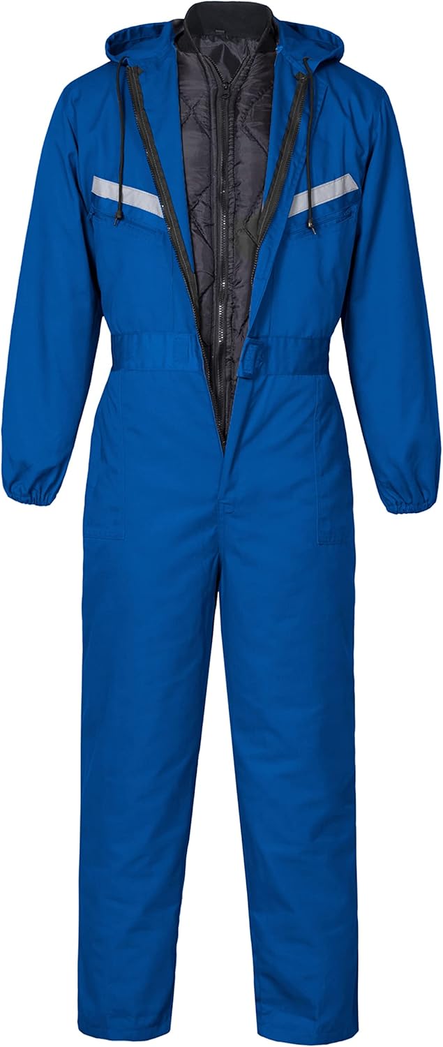 Winter Coveralls for Men 2 Pieces Long Sleeve Work Suit Mechanic Jumpsuit Insulated Coverall with Hood