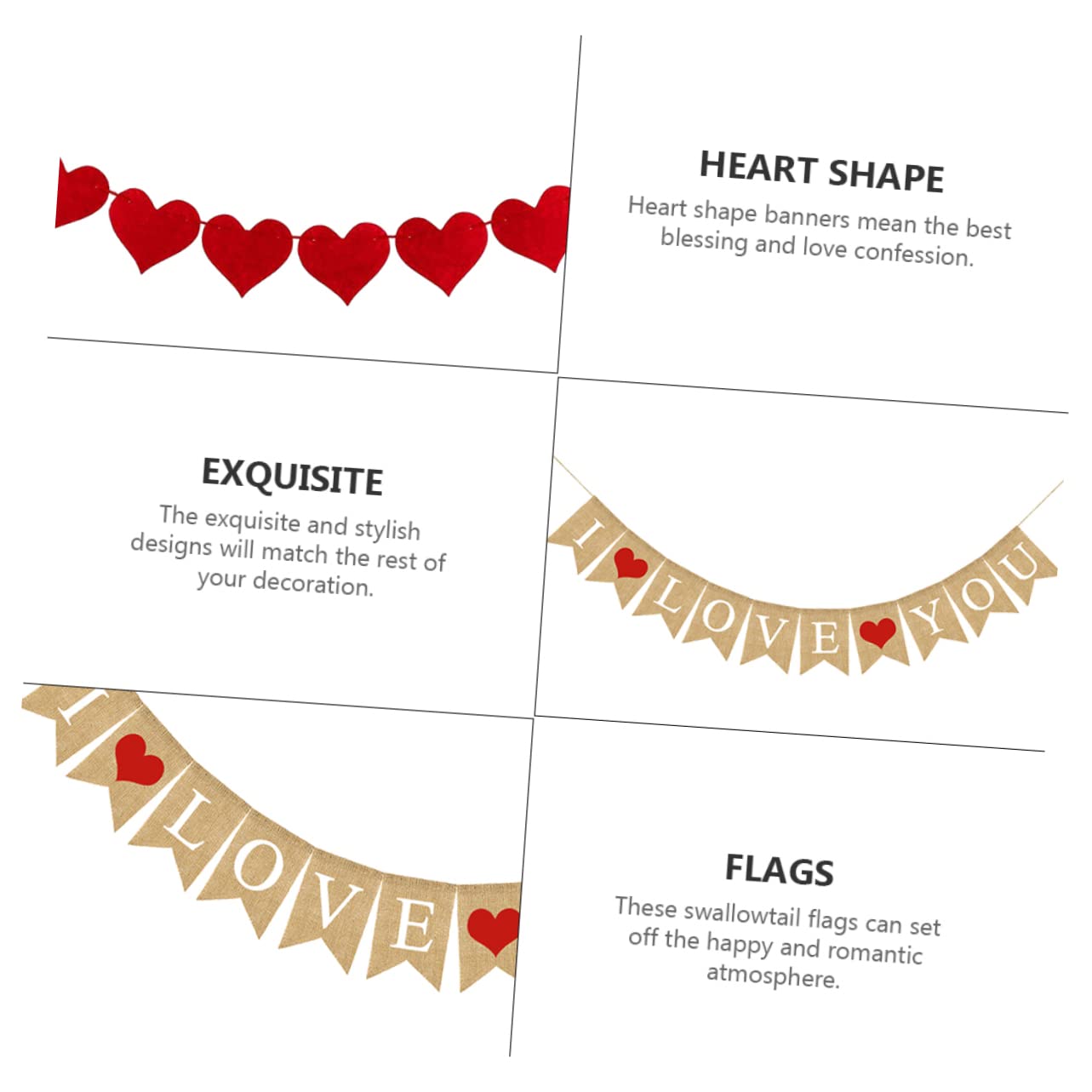 GLEAVI 6stücke Schöne Herz-Banner Für Hochzeiten Teiliges An Dekorativen Wimpeln Aus Jute Mit Love You Motiven Für Romantische Anlässe Valentinstag Und Hochzeitsfeiern