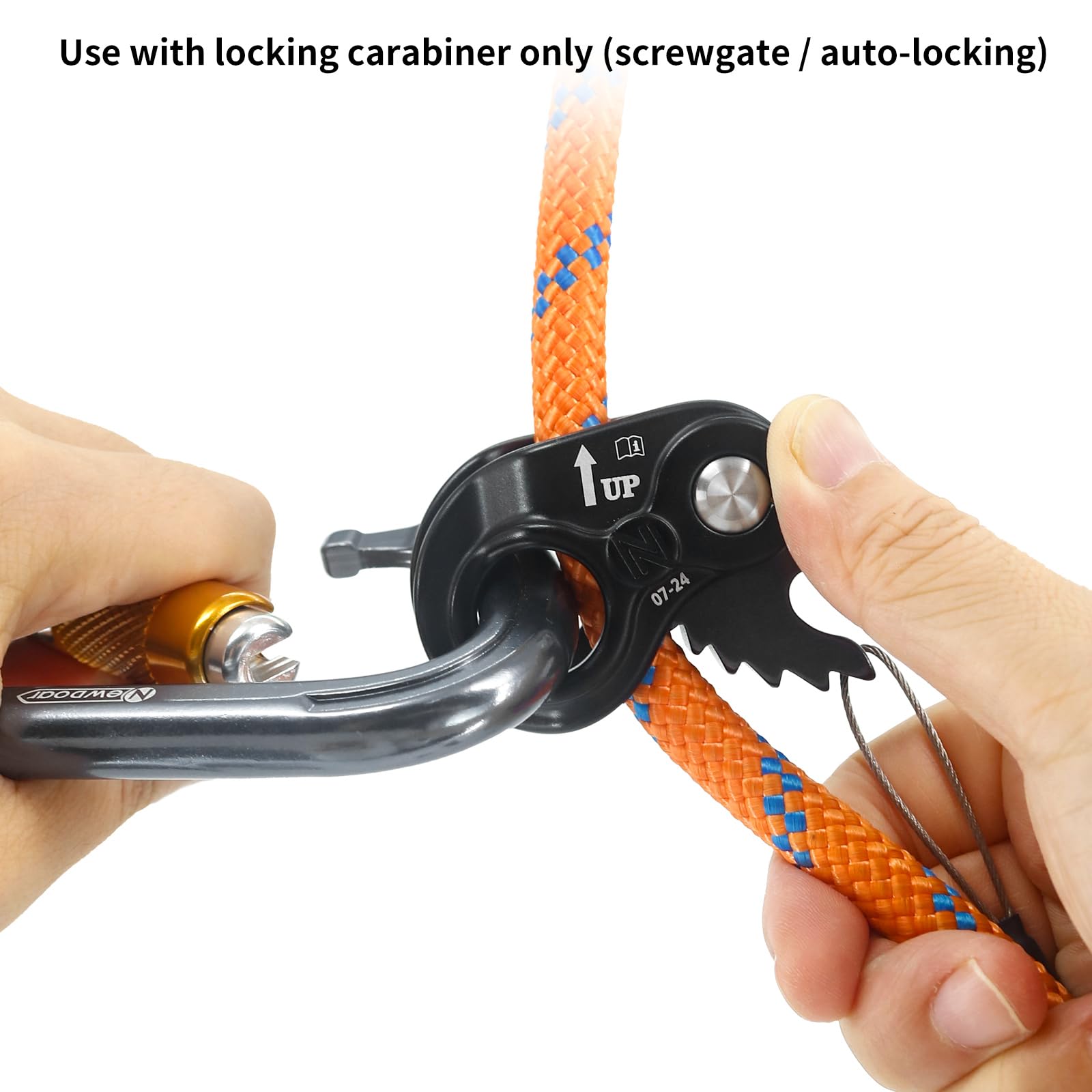 NewDoar Lekki zacisk linowy Ascender Regulator podstopnicy pasuje do liny 8-13 mm samoblokujący uchwyt do wspinaczki skałkowej, polowania, ratownictwa ochronnego, zjazdu, arborysty, sprzętu