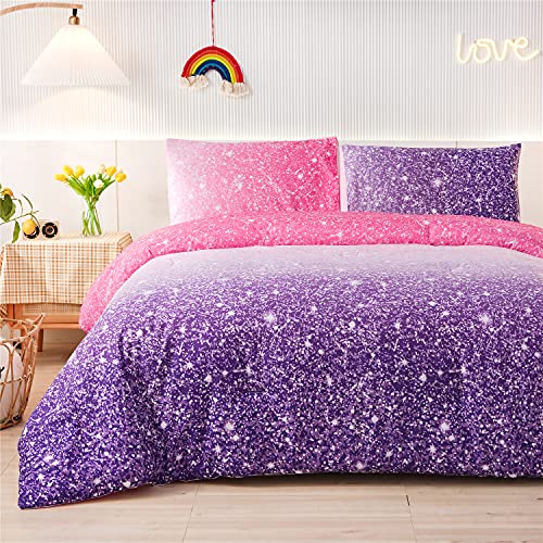 Holawakaka Kids Space Star Glitter Comforter Set Ombre Red & Purple Print Gradient Bedding Set Twin Size (Red Purple, Twin)…… #TOP4