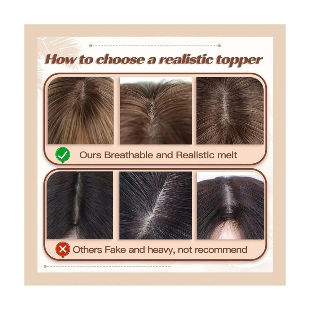 Parrucche Toppers for capelli umani con frangia for estensioni dei capelli | Clip base in seta da 4"x5,5" in pezzi di capelli Estensioni for capelli lisci da 14 pollici(Chocolate Brown)