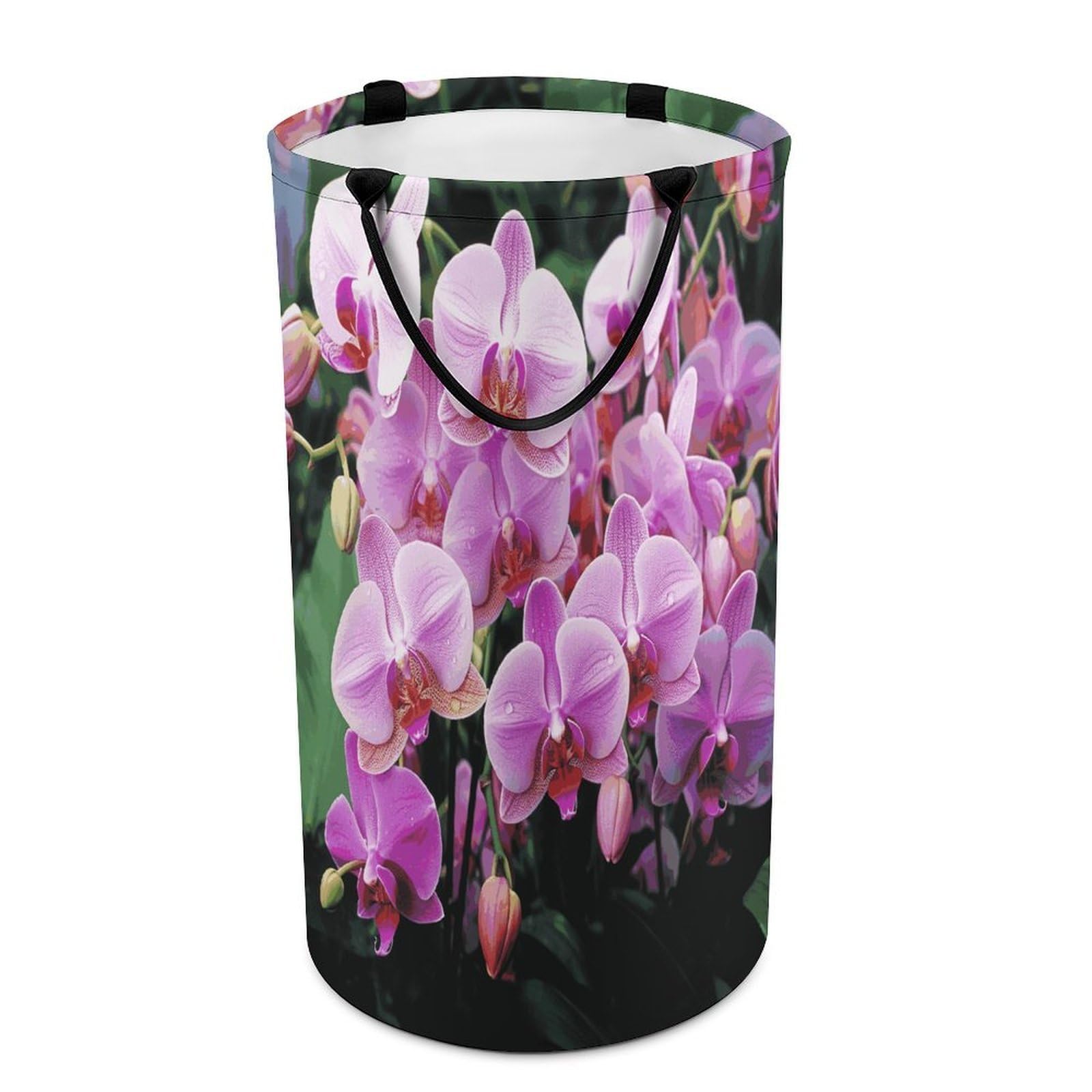 Orchids Laundry Basket Waterproof And Moisture-Proof Storage Bins Collapsible Round Laundry Hamper Perfect for Toys, Clothes And Sundries