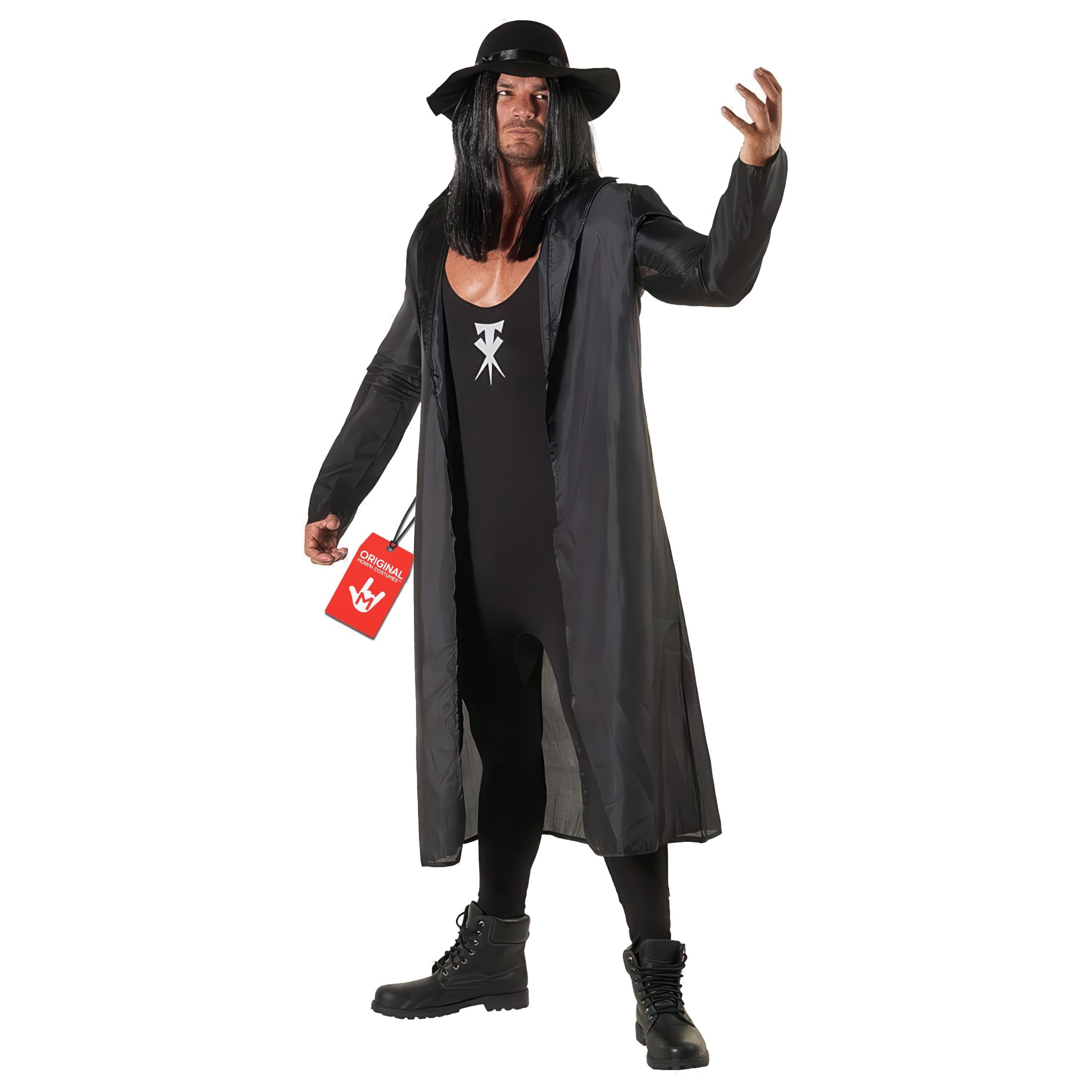 Morph Disfraz WWE Undertaker Enterrador Hombre Lucha Libre Mono Negro Capa Sombrero Despedida Soltero Halloween
