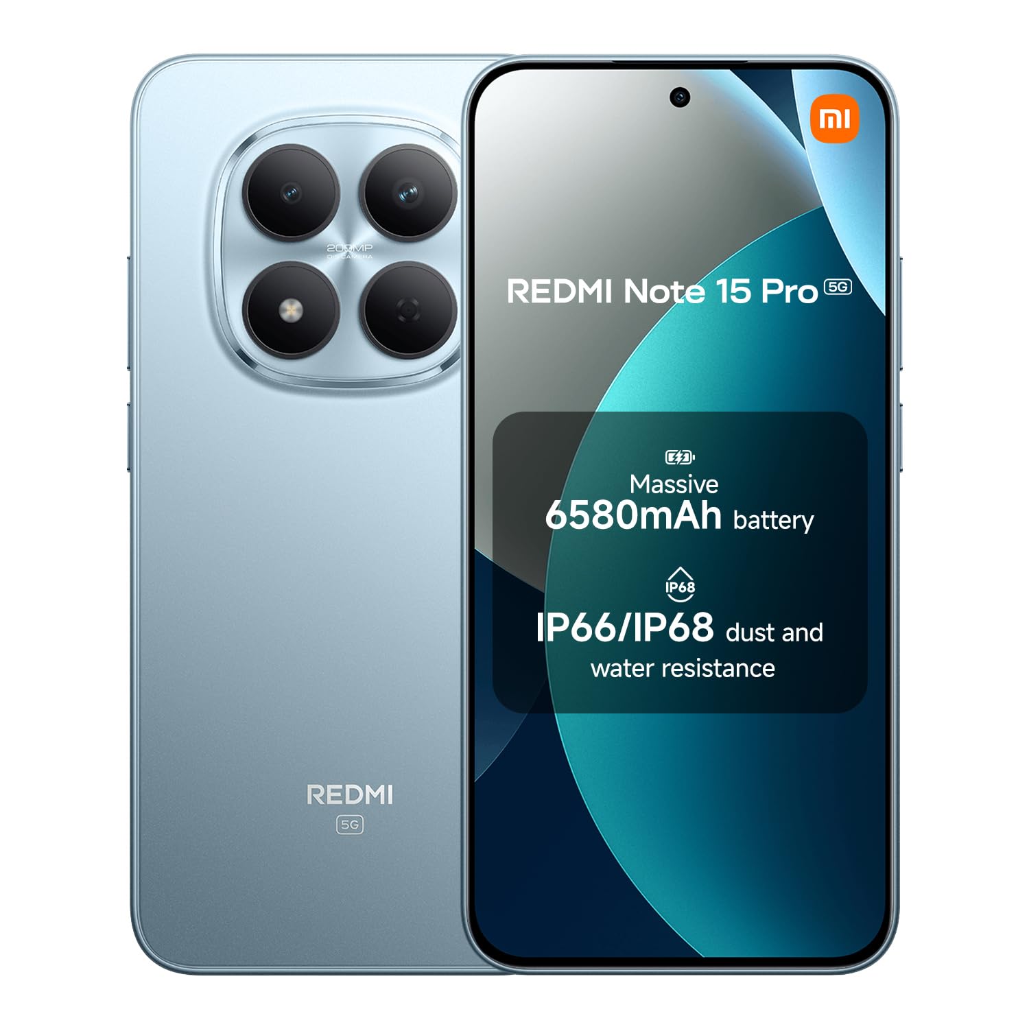 XIAOMI Redmi Note 15 Pro 5G, Smartphone 8+512 GB, Massive 6580mAh Battery, IP66/IP68, New 200MP Camera, 6.83" AMOLED Display, Glacier Blue, Warranty 2 years, Charger Not Included