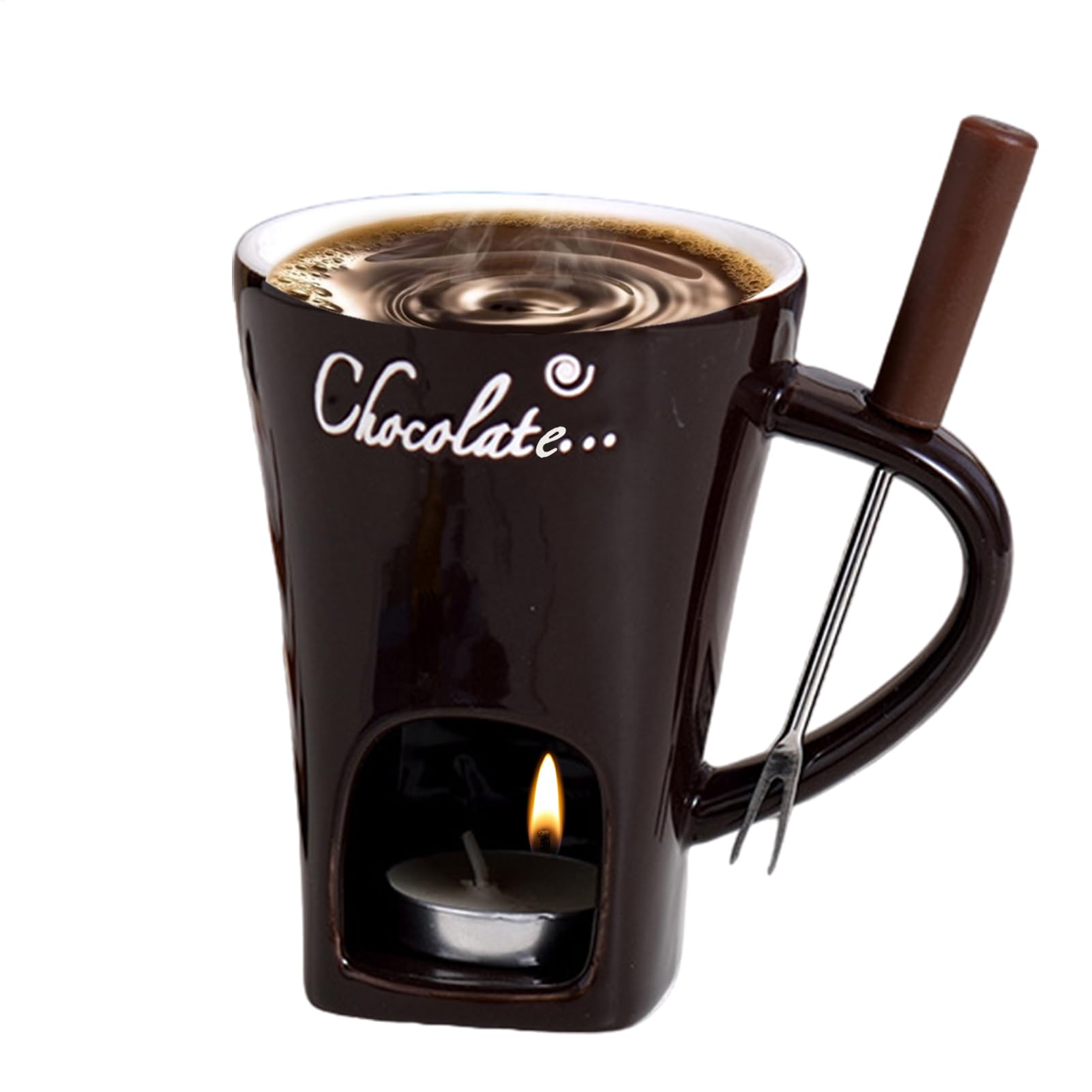 Tasse à fondue au chocolat en céramique avec mini fourchette