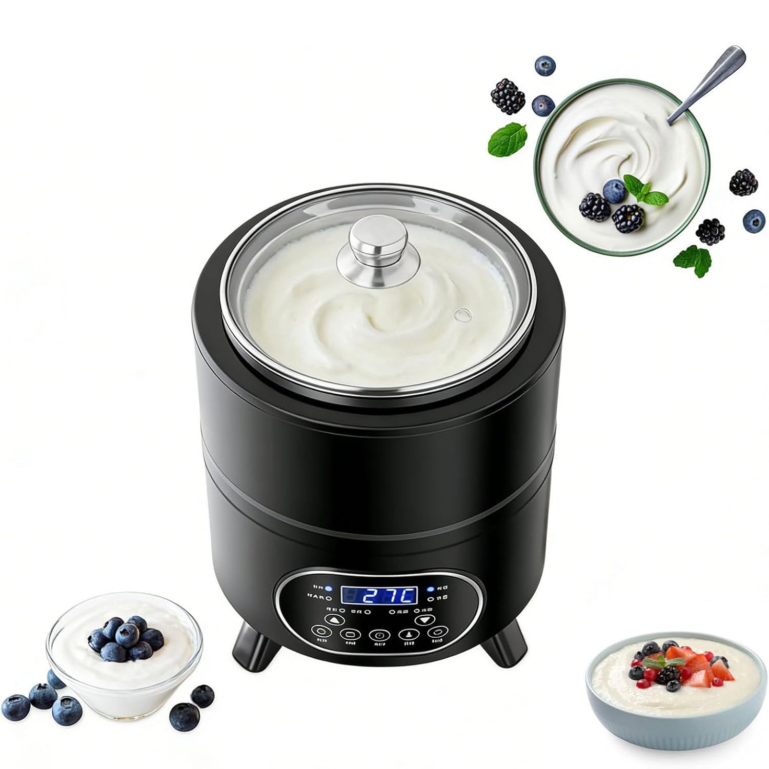 Domowa maszyna do jogurtu, inteligentna maszyna do jogurtu o stałej temperaturze, domowa inkubatorka do jogurtu 8 l/12 l, elektryczna maszyna do fermentacji, z kontrolą czasu i temperatury Black-8L