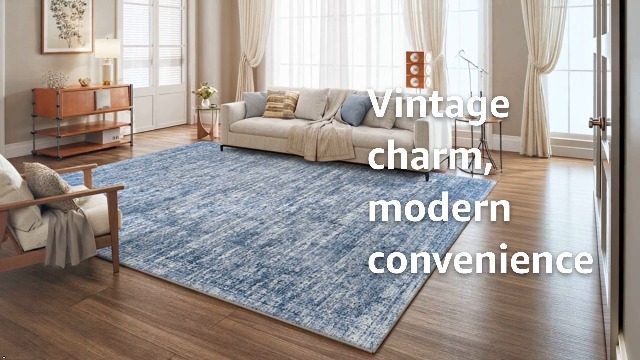Tapete Lavable 6x9 Pies Azul Vintage Antideslizante miniatura 7