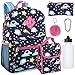 Girl's 6 in 1 Backpack Set Including A Backpack, Lunch Bag, Pencil Case,Water Bottle, Pom Pom Keychain, And Clip (Unicorn)