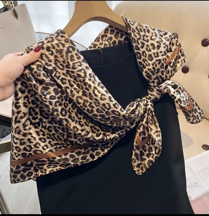 Women Lightweight-Leopard-Silk-Like-Scarf - Versatile Satin Square Head Scarves Headband Bandana Neck Wraps for Women4