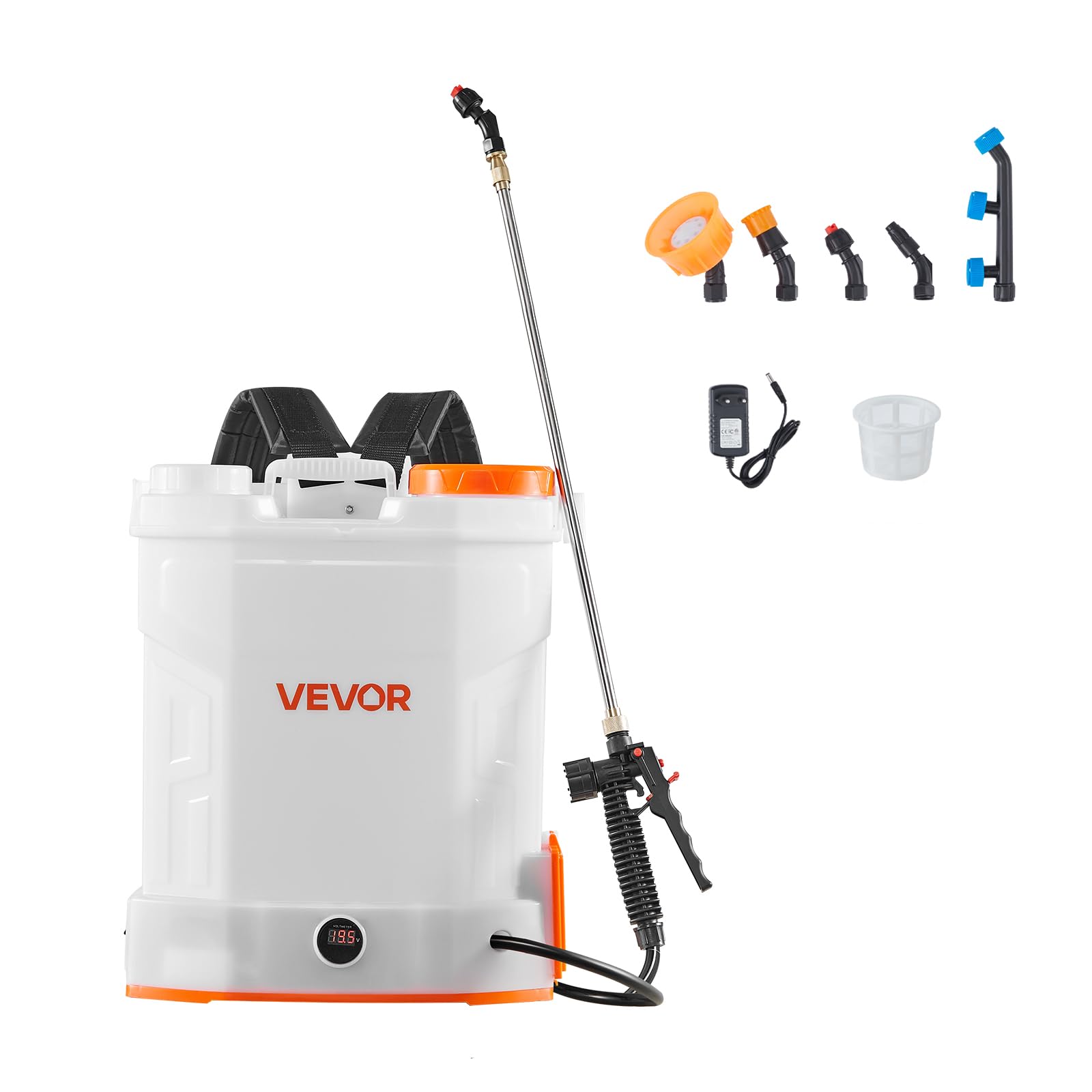 VEVOR Elektryczny opryskiwacz akumulatorowy 12 l, regulowany 0–6,2 bar, z 2 linkami, 5 dysz, akumulator 18 V 2 Ah, przenośny opryskiwacz ogrodowy, trawnik, odchwaszczanie, czyszczenie