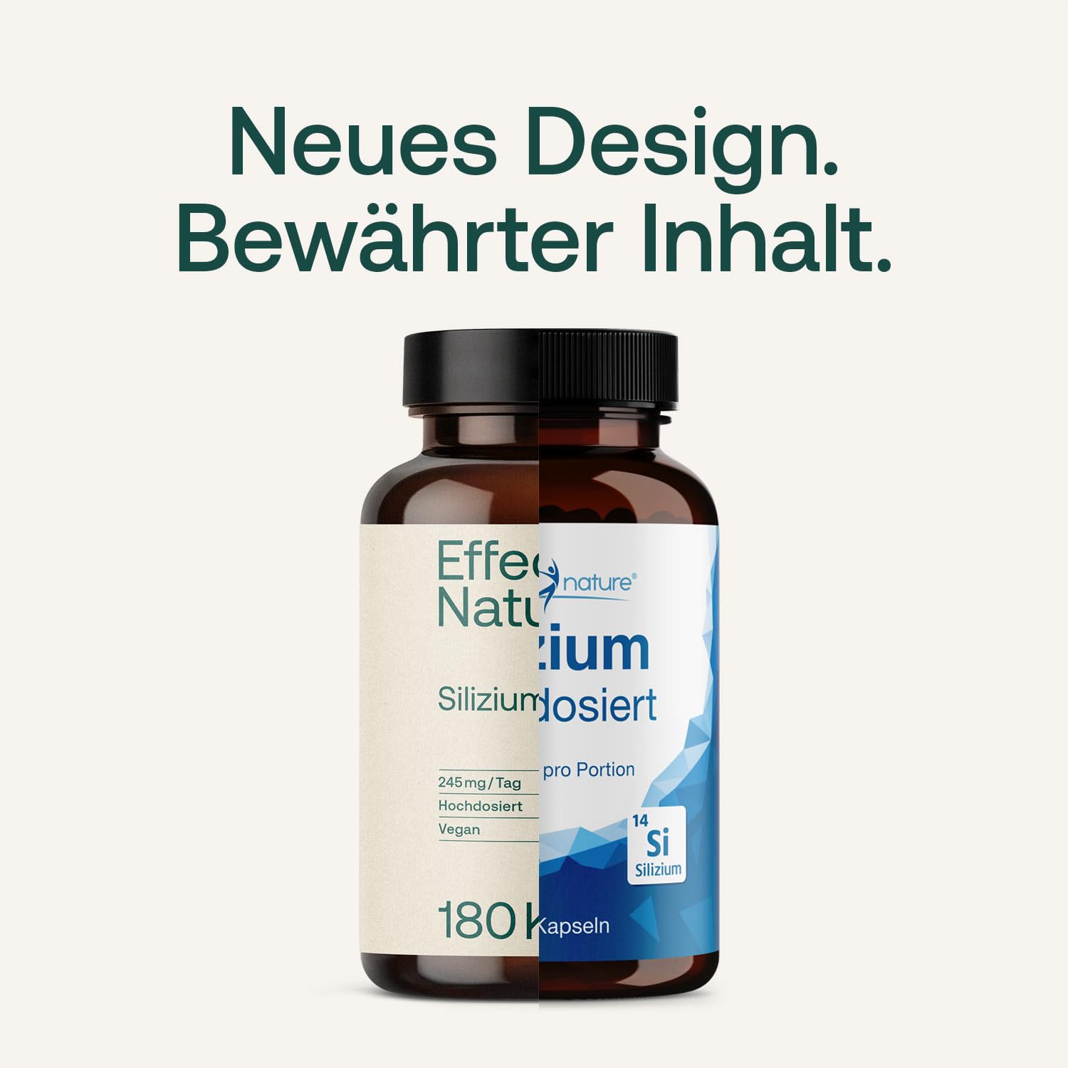 Effective Nature Silizium Kapseln hochdosiert mit Zink | 700 mg Bambusextrakt mit 525 mg Silica pro Tag – Zink für Haut, Haare, Nägel und Knochen, vegan - 180 Stk.