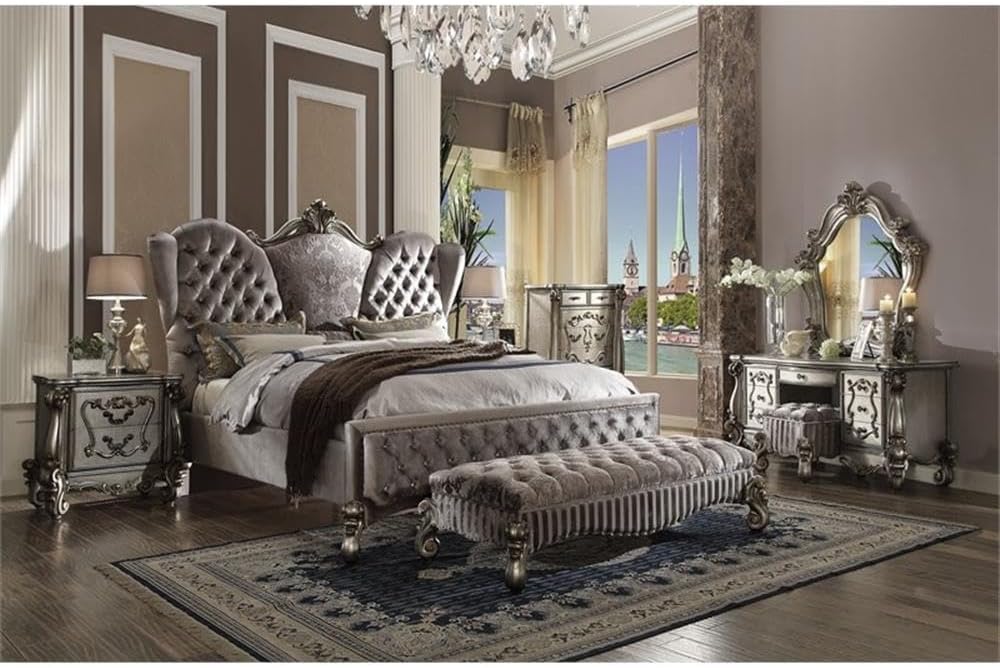 Acme Versailles Wood 5-Drawers Bedroom Chest in Antique Platinum and Gray