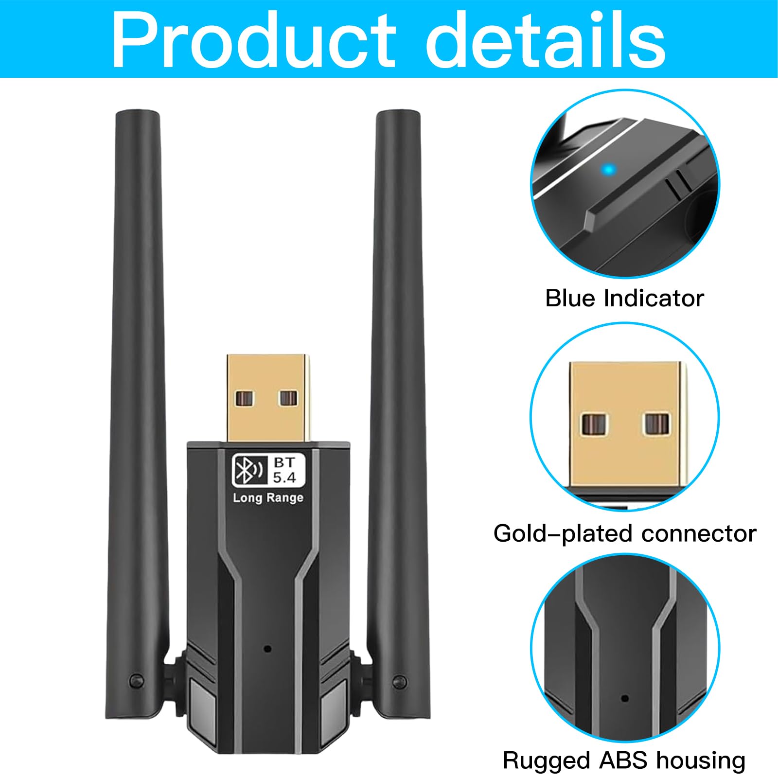 Binnan 150M Ricevitore Bluetooth, Adattatore Bluetooth 5.4 USB, Scheda Bluetooth Dongle Compatibile con WIN7/8.1/10/11, Adatto per Tastiera Mouse con Cuffia per PC Notebook