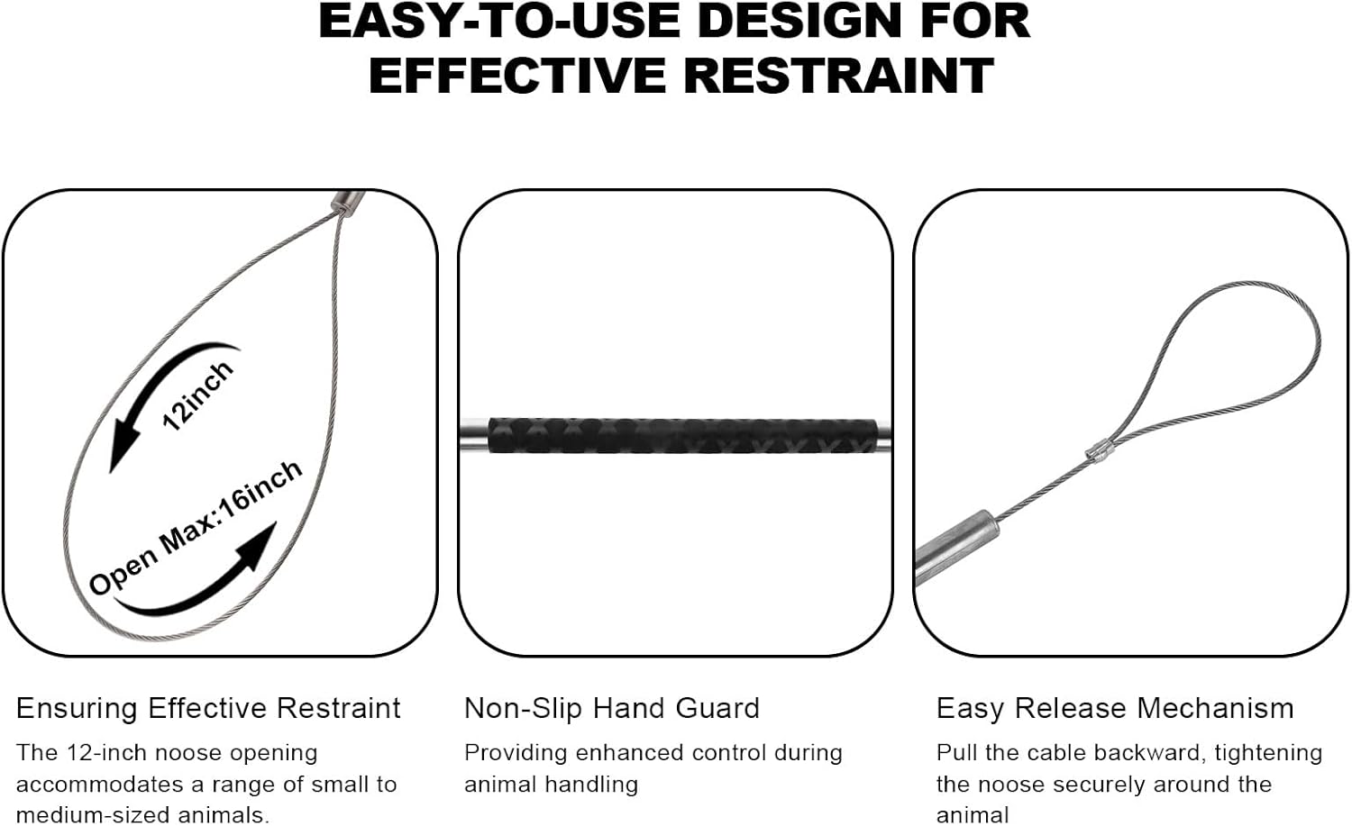 45"-59" Animal Control Pole Dog Catch Rod Noose Holder Tool for Medium Large Wildlife Handling Dogs Feral Cat Raccoons Hog Pig Fox Coyote Bulldog Wolf Goat