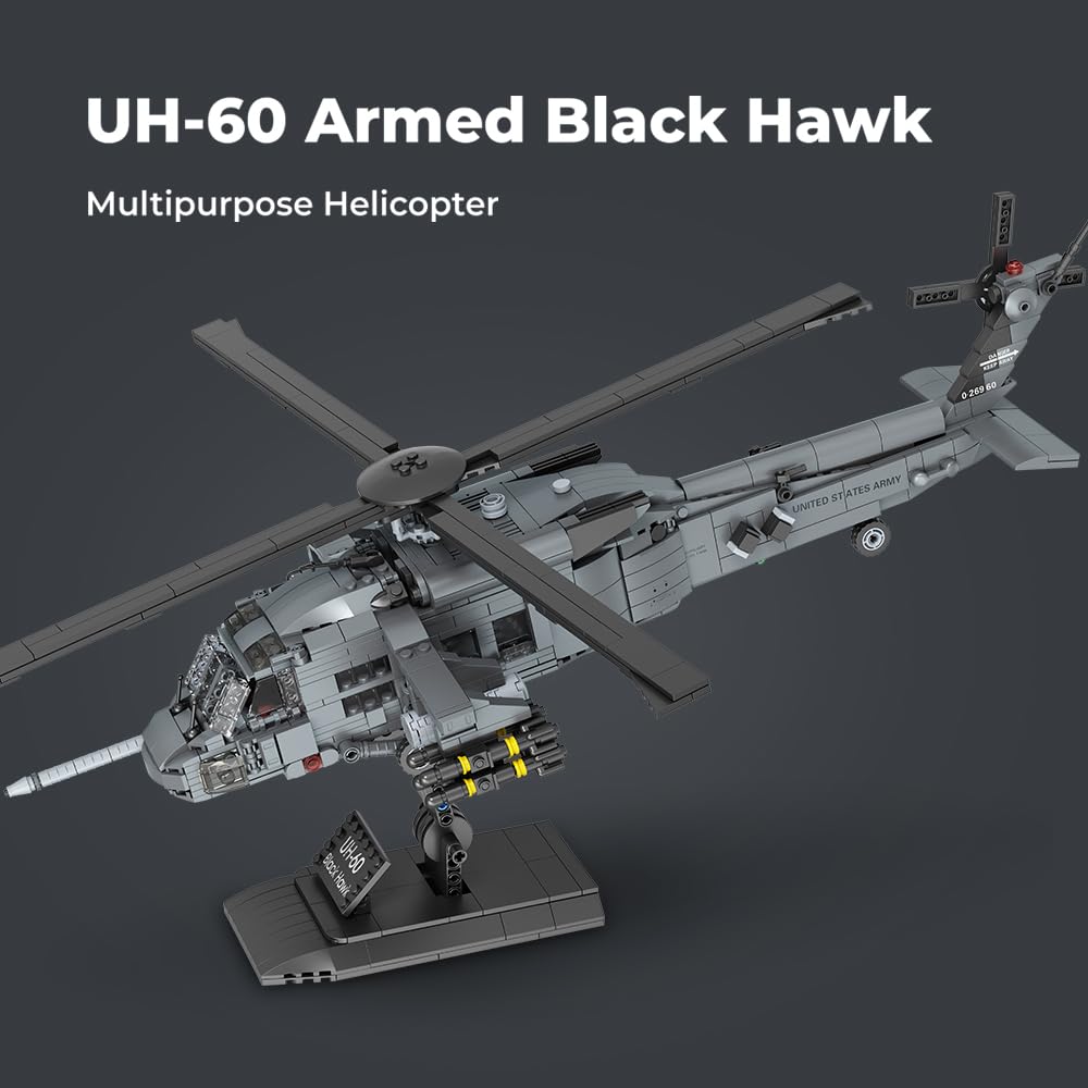 MISINI M8039 UH-60 Bewaffneter Black Hawk Hubschrauber Klemmbausteine Technik, 1377 Teile Militärserie Armee Spezialeinheiten Flugzeug, Mehrzweck- und Kampfhubschrauber Geschenk für erwachsene Sammler