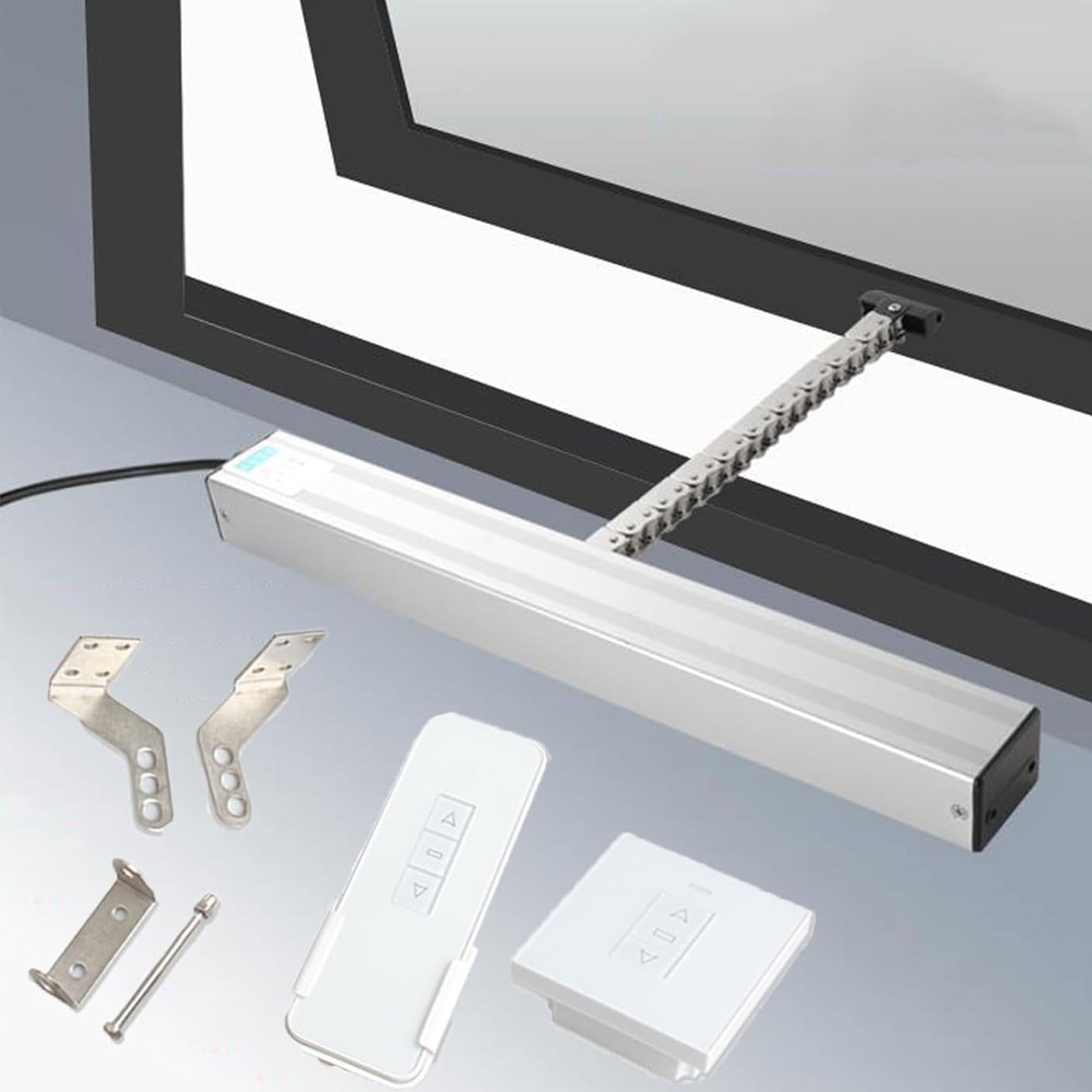 Actuador eléctrico para elevalunas (24V), abreventanas automático, abreventanas eléctrico de Cadena, con Mando a Distancia + Interruptor, para claraboya Ventana Invernadero/tejado 60cm