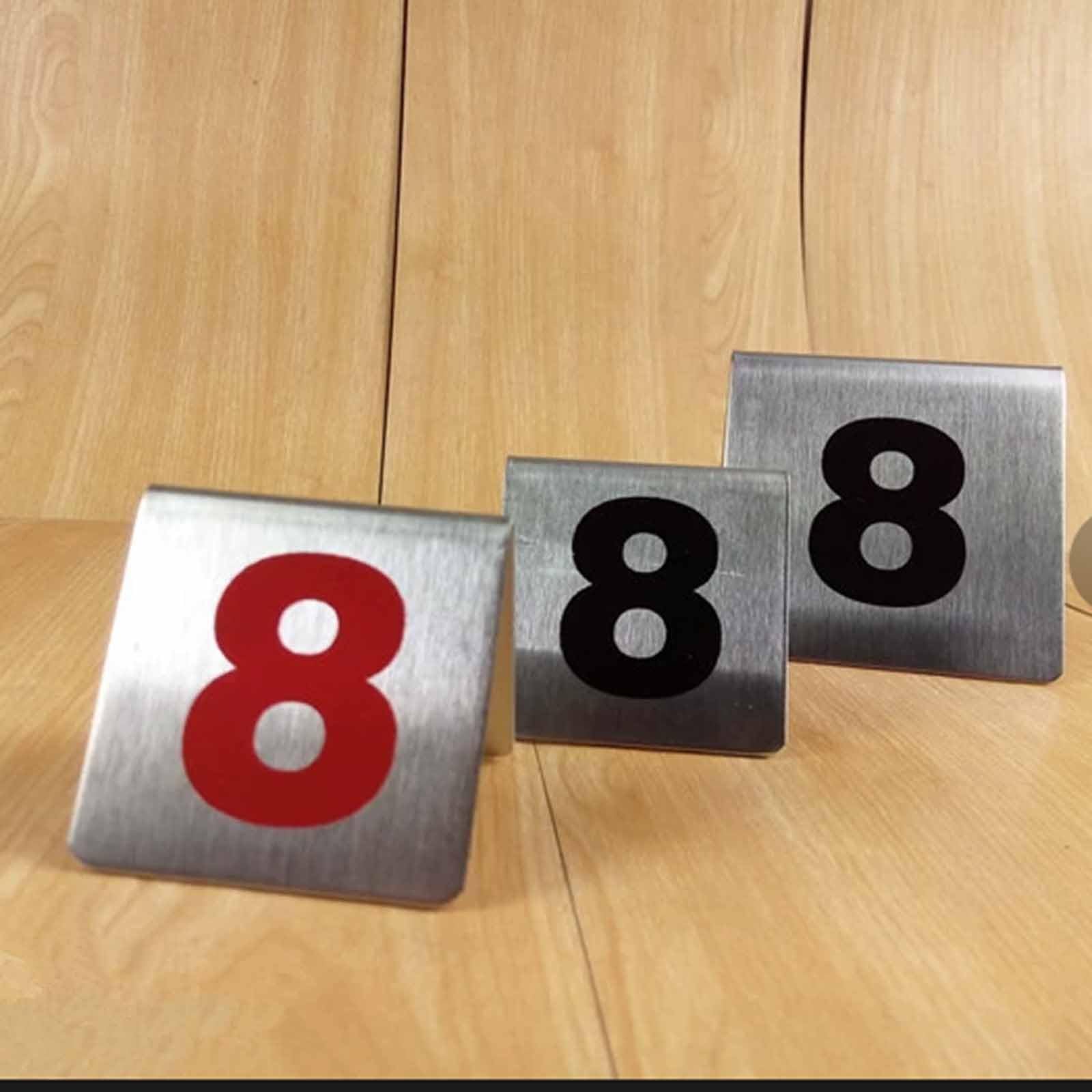 Tarjetas de números de mesa de restaurante de acero inoxidable