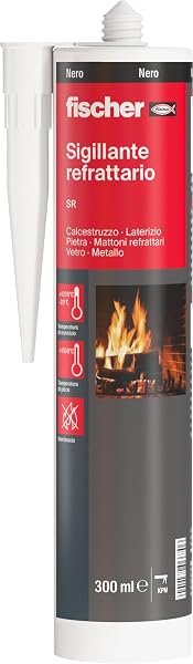 Fischer Sigillante Refrattario SR Nero, Fino a 1200° (1500° Picco), Resistente alle Alte Temperature e al Calore, per Giunti all'Interno di Caminetti, Barbecue, Stufe, Forni, Caldaie, 544448 - 1