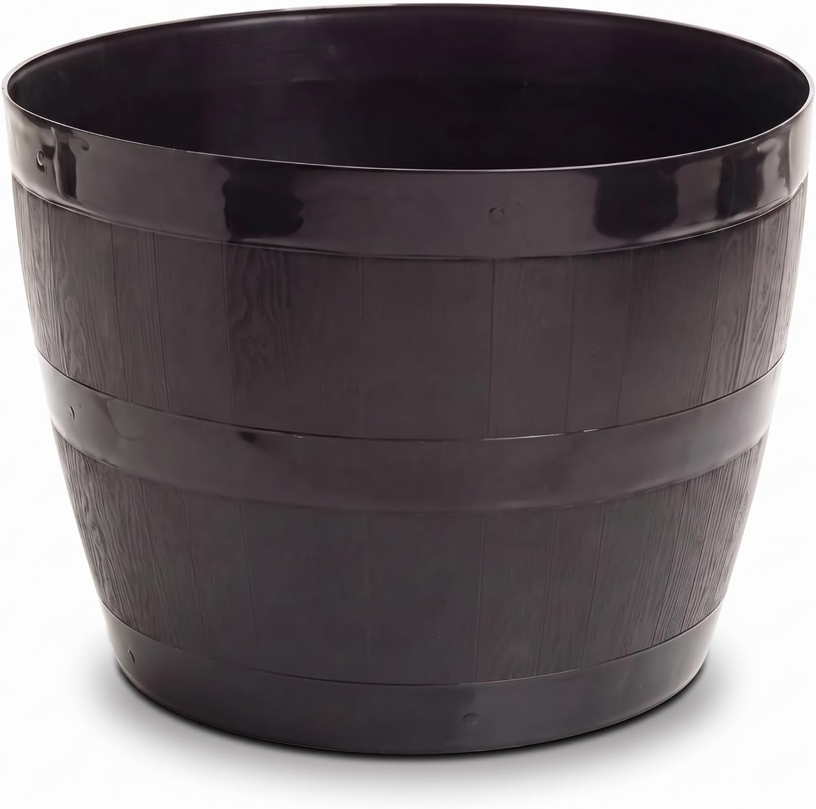 50L Black Barrel Plant Pot Tub, 45x33x34cm Indoor & Outdoor, 1 Pack