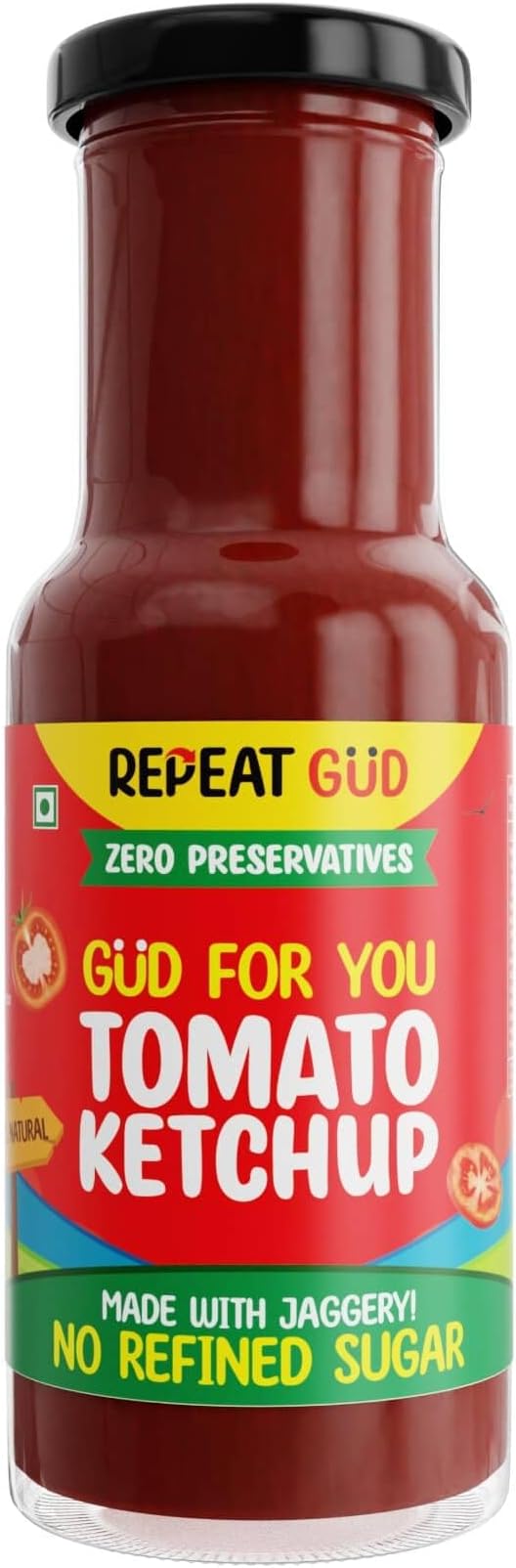 REPEAT GUD Healthy Tomato Ketchup For Kids | No Refined Sugar, Made With Jaggery | 100% Natural Ingredients | No Chemical | No Preservatives | No MSG | No GMO | No Cornstarch | 100 % Vegetarian | 225 gm
