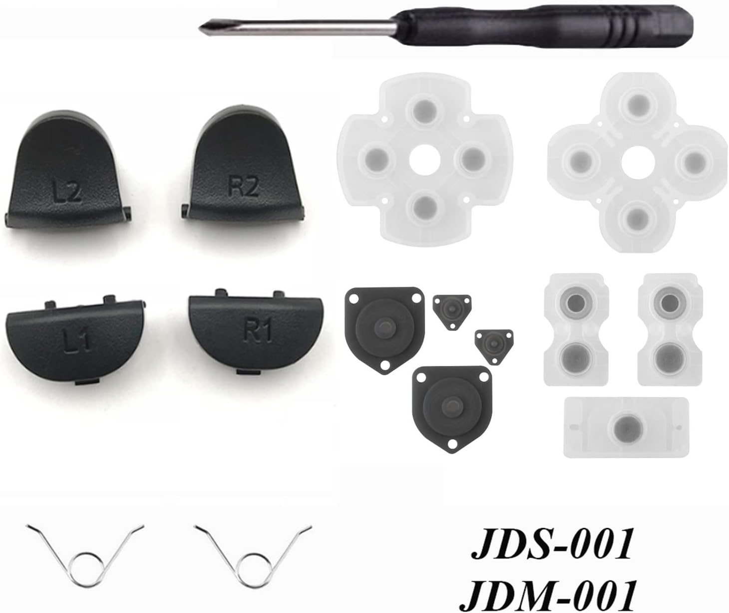 Replacement Controller L1 R1 L2 R2 Trigger Buttons with Rubber Pad for PS4 Controller Analog Stick Conductive Rubber Repair Parts (JDS JDM 050 055)