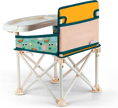 Minimono Plus Taşınabilir ve Katlanabilir Mama Sandalyesi – Bebek ve Küçük Çocuklar için Tepsili Yükseltici Sandalye, Güvenlik Kemeri, Kolay ve Kompakt Katlama – Taşıma Çantalı (Sarı - Plaj)