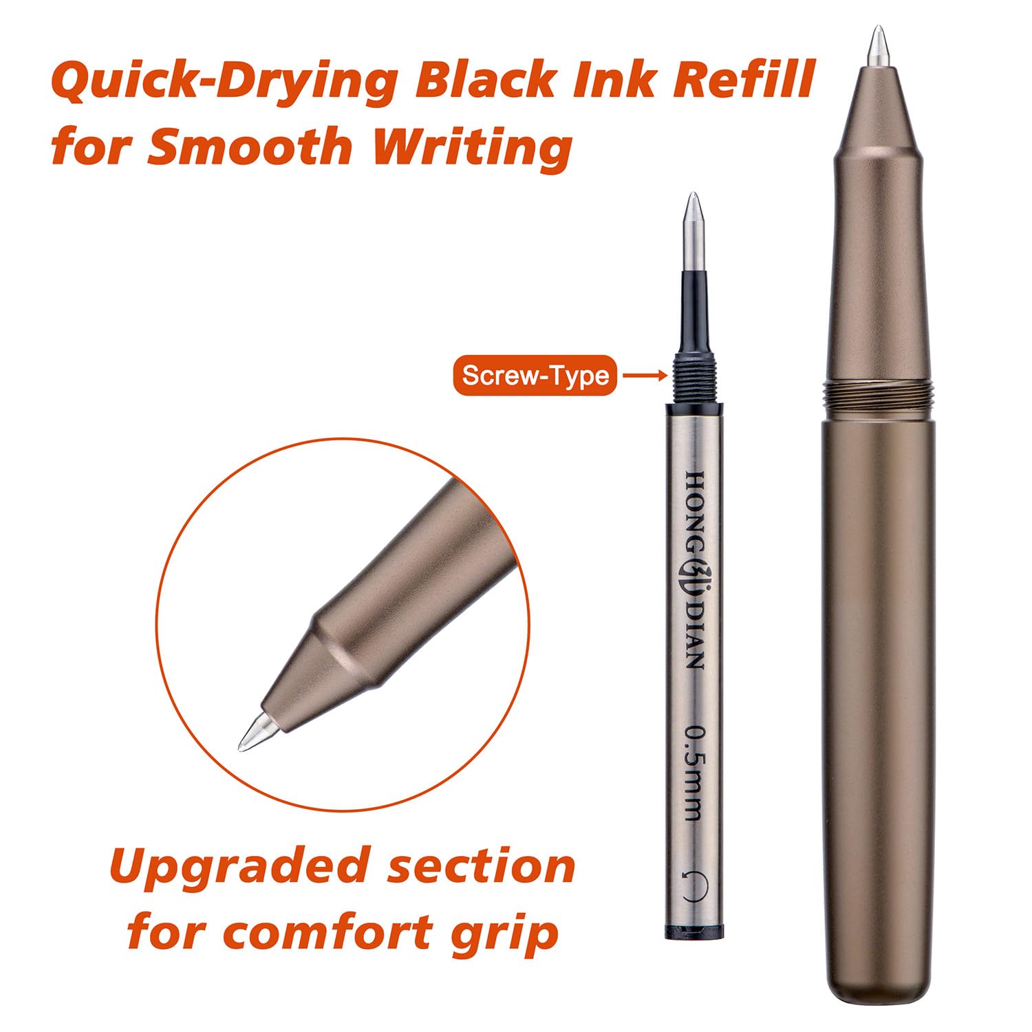 HONG DIAN M2 Black Forest Mini Rollerball Pen, Fine Point 0.5mm, Sleek Aluminium Pocket Pen with Black Ink Refill - Image 3