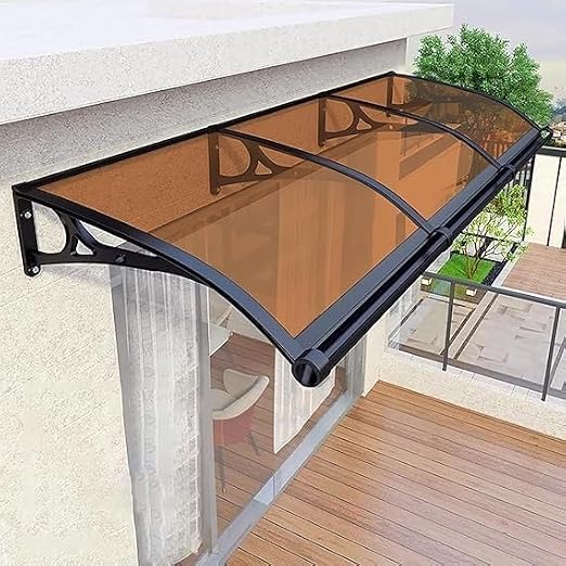 Door Awnings Exterior, Polycarbonate Cover Awnings for Doors Entrance, Awning for Door Window Exterior with Aluminum Bracket for Sun Shutter, UV, Rain(Brown,60x80/24x32in)