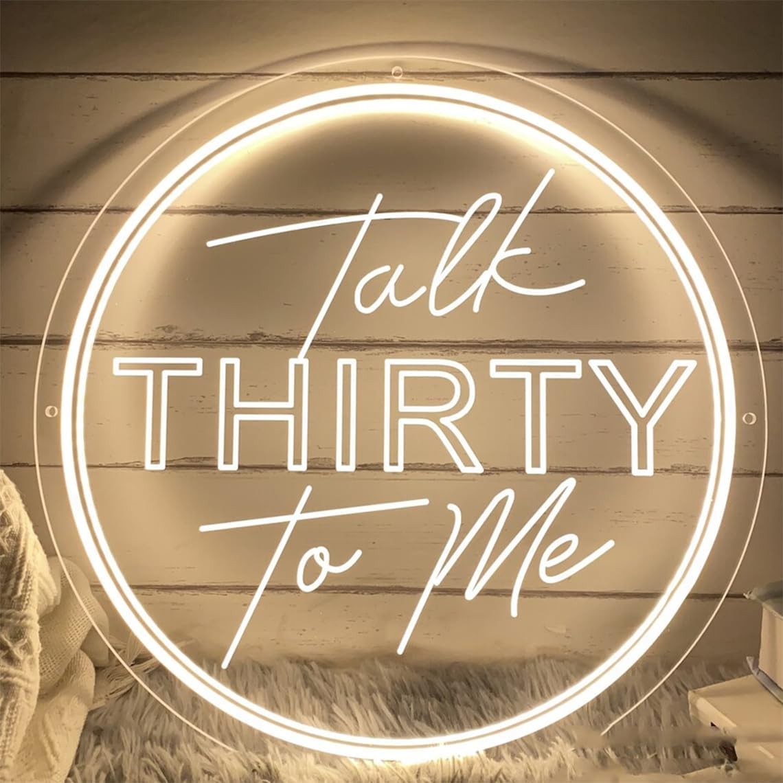 Neon Sign 3D Engraved Talk Thirty To Me LED Neon Sign Custom 30th Birthday Party Decor talk 30 to me Neon Light Wall Decor Personalized Gift (white)