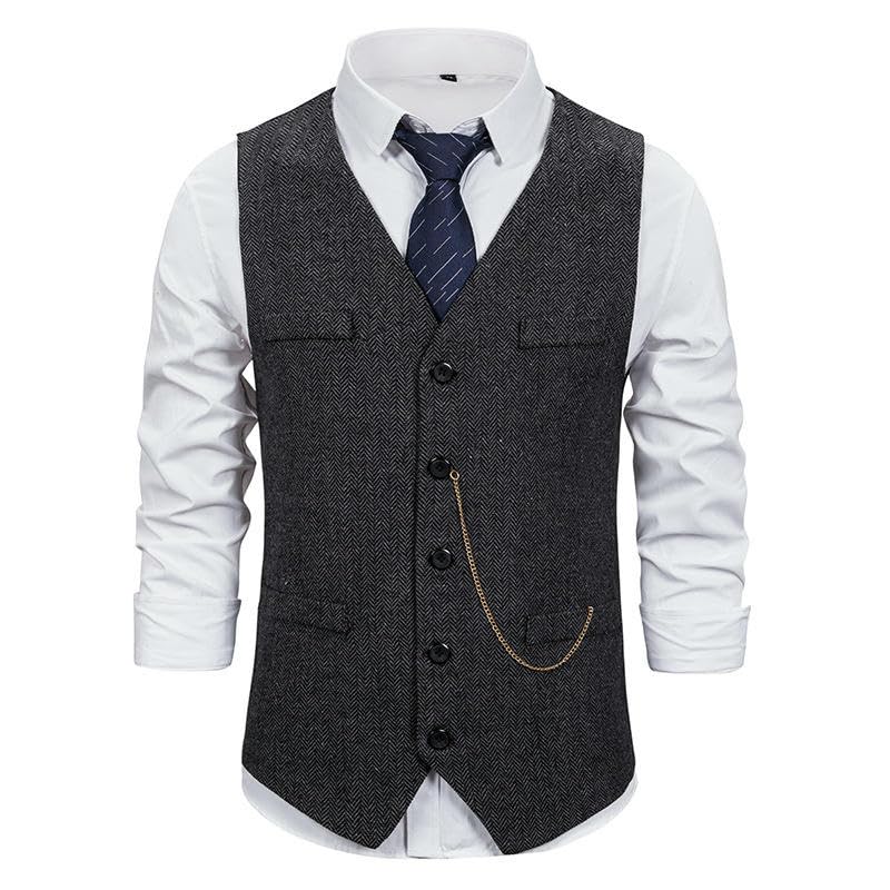 Chaleco de traje de espiga con ajuste estructurado retro para hombre 6