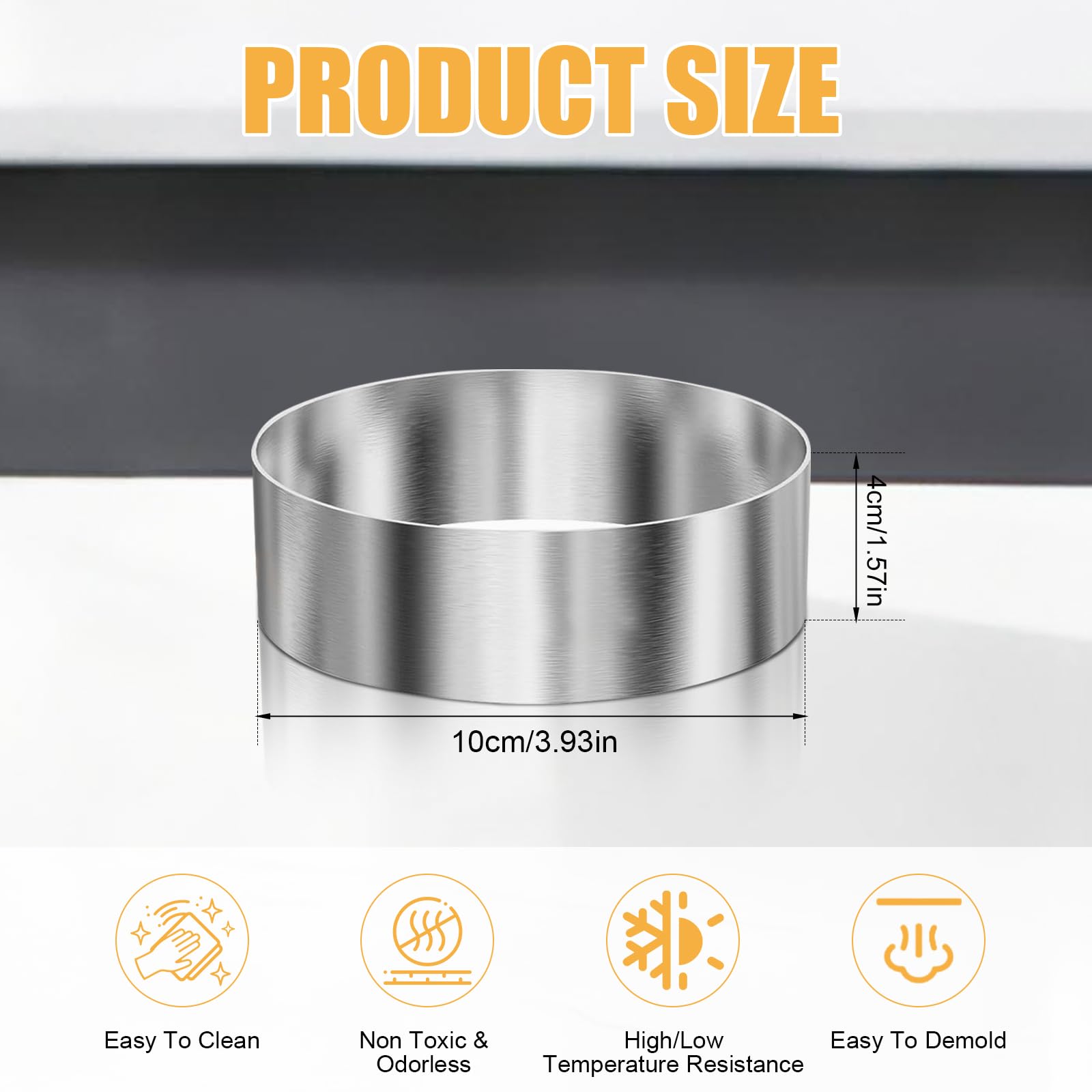 6 anelli per hamburger Ø 10 cm – 10 x 4 x 0,1 cm in acciaio inox, anelli da dessert e set di anelli per cuocere, cucinare, dessert, mousse, dolci, mini torte, muffin