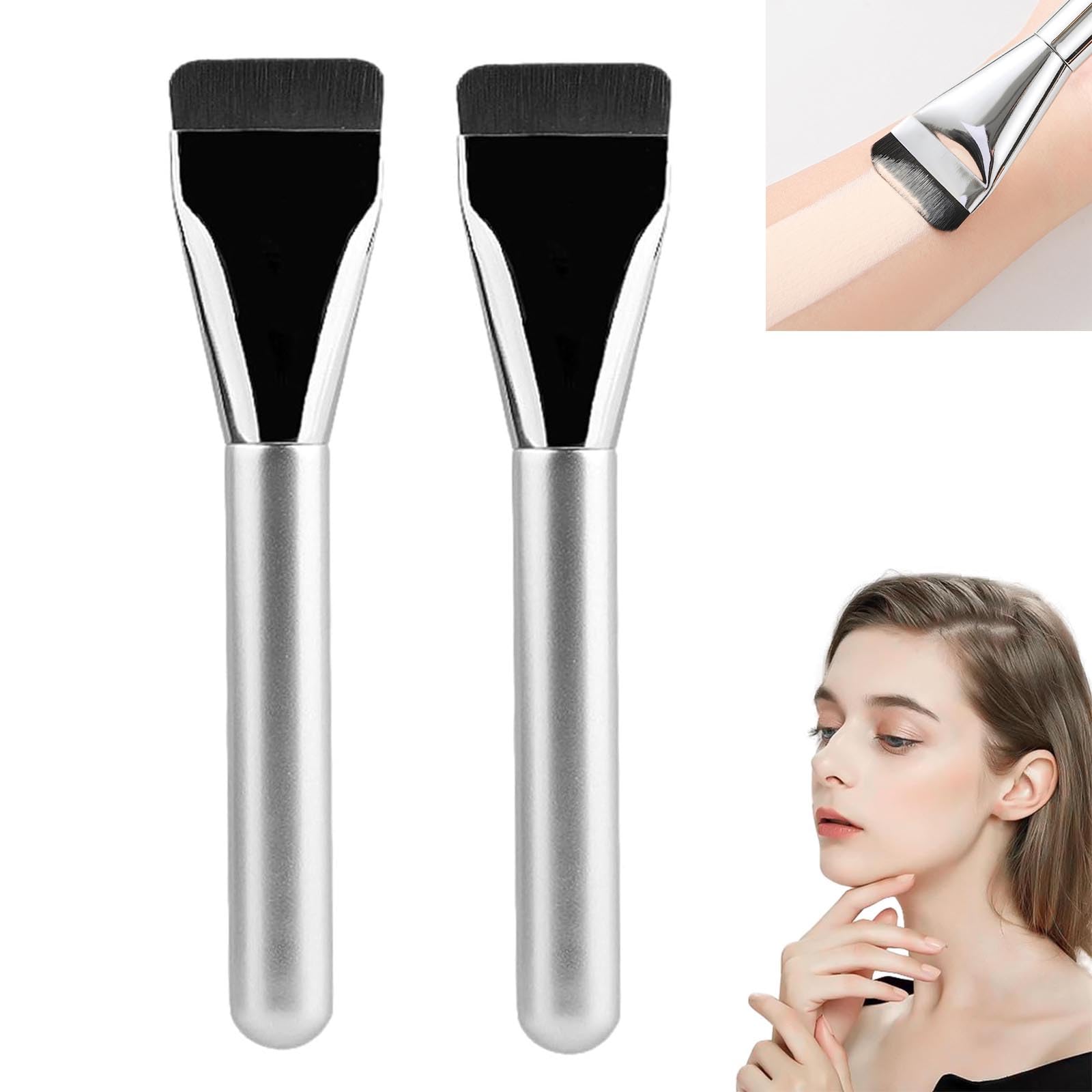 Spida Mount Brocha para base de maquillaje ultrafina, brocha de base de cabeza plana de Corea, brocha para base de maquillaje ultra fina con tapa, brocha plana para base de maquillaje (2 unidades)
