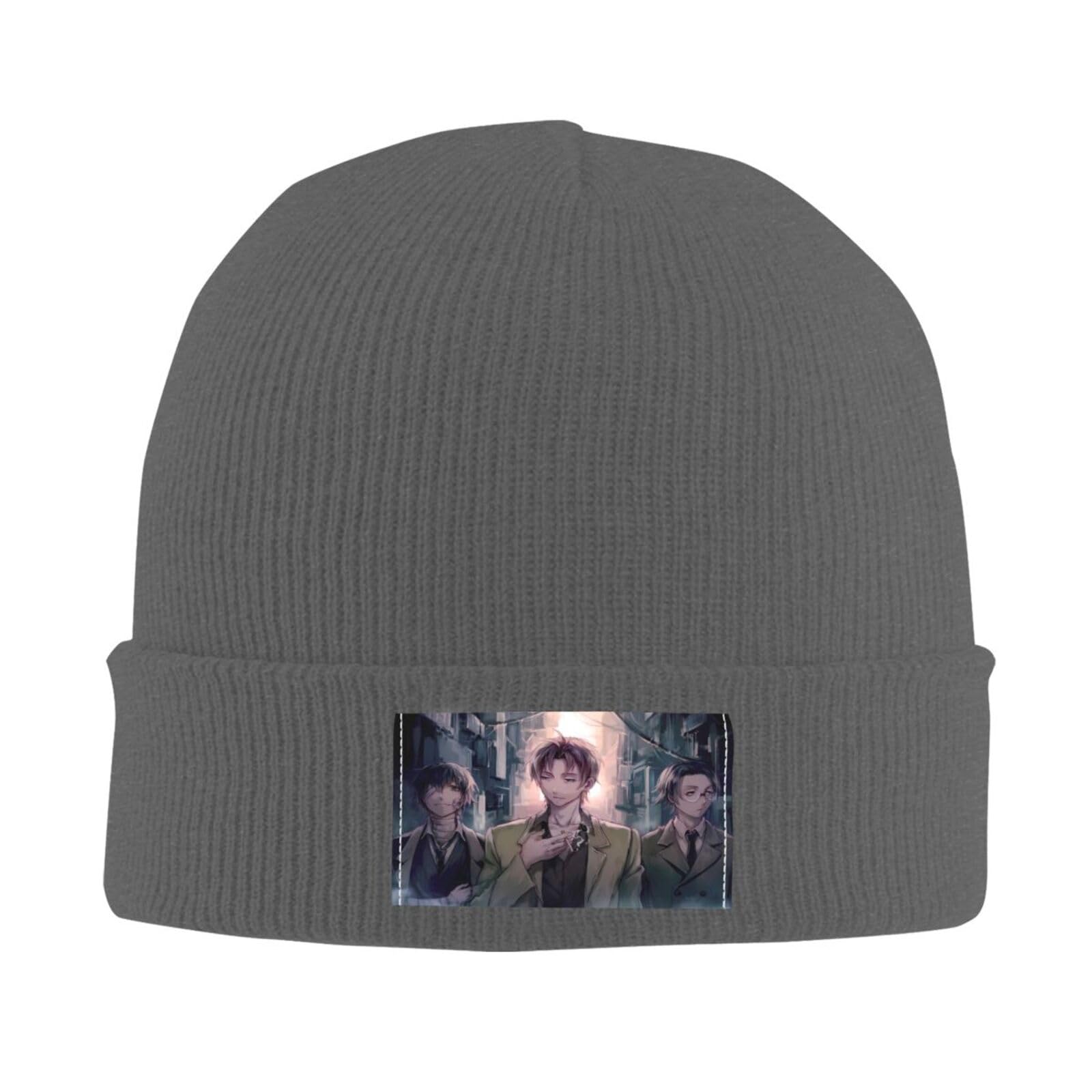 AkkisBungo Anime Stray Dogs Knitted Hat Winter Insulation Knitted Hat Plain Cuffed Cap Black
