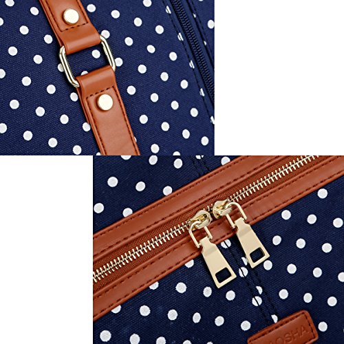 BAOSHA HB-14 Canvas Travel Tote Duffel Bag Carry on Weekender Overnight Bag Oversized for Women and Ladies (Blue Dot)