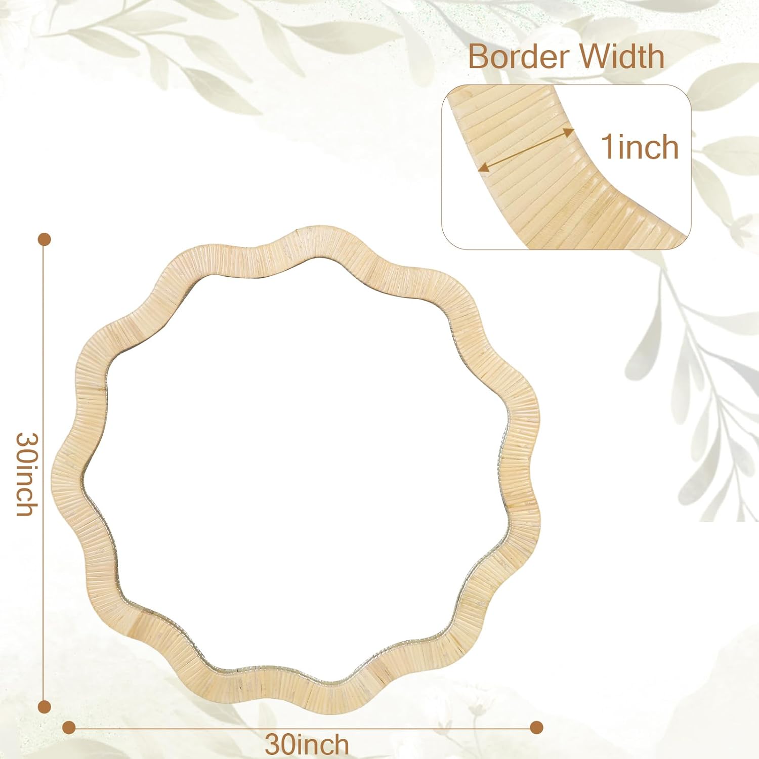 ULIKE Rattan Wicker Mirror for Bathroom, 30 Inch Boho Woven Decorative for Wall, Rustic Farmhouse Vanity Mirror, Geometric Scalloped Rattan Mirrors for Living Room Entryway Bathroom Bedroom