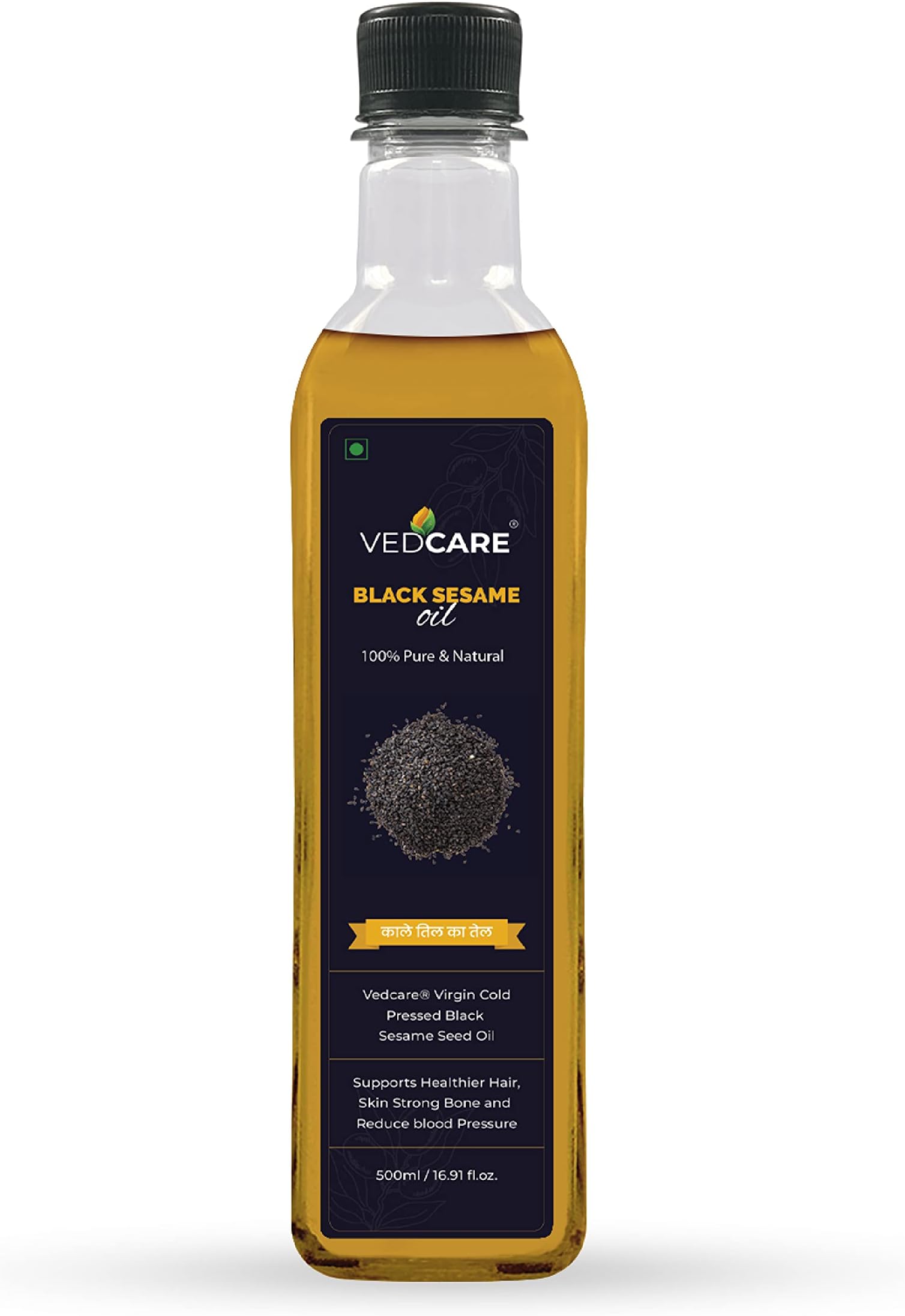 Vedcare Virgin Cold Pressed Black Sesame Seed Oil/Til ka Tel for Cooking, Diet, Hair & Body Massage (500 ml)