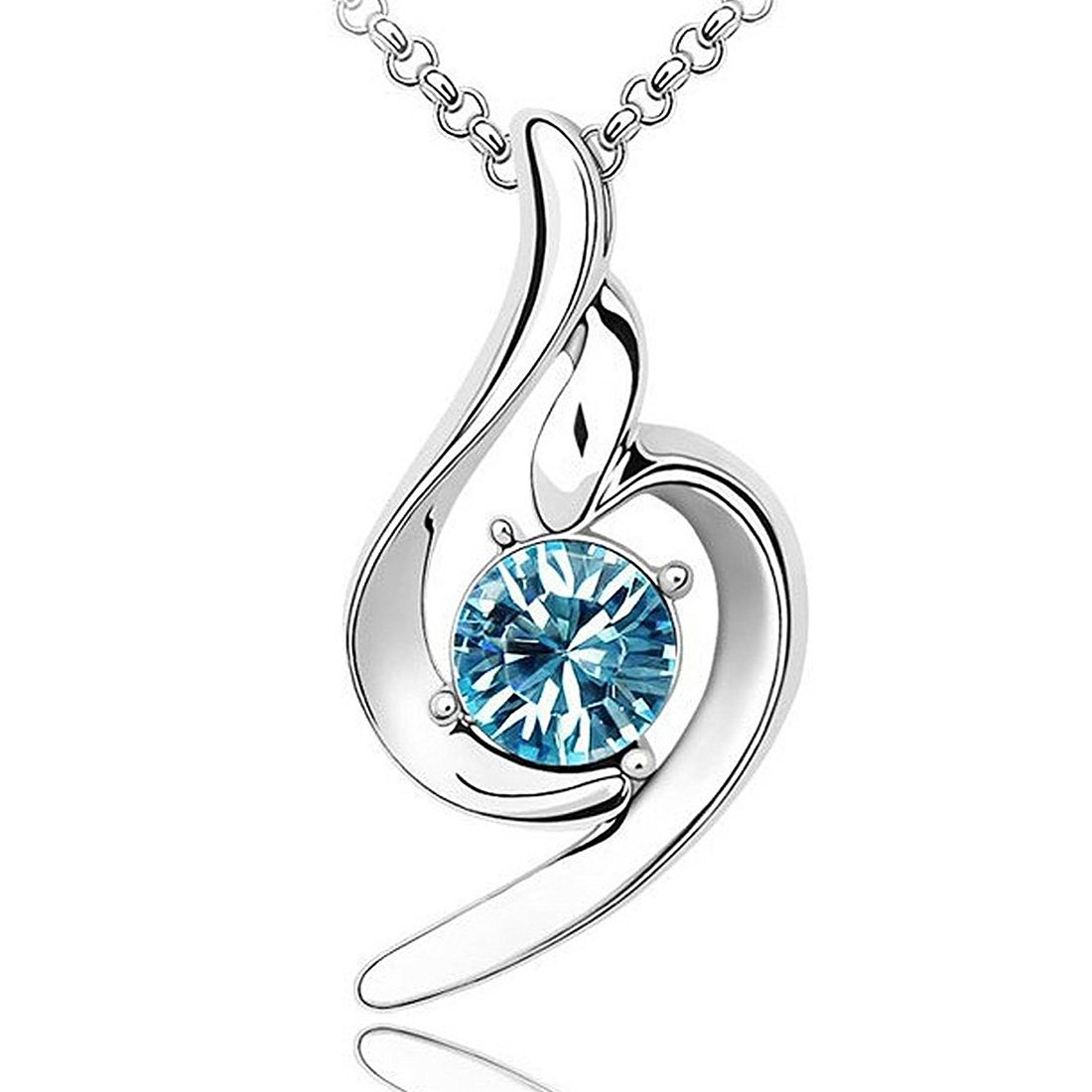White Gold Plated Stylish Blue Crystal Necklace Pendant Gift For Girls Women-image-11